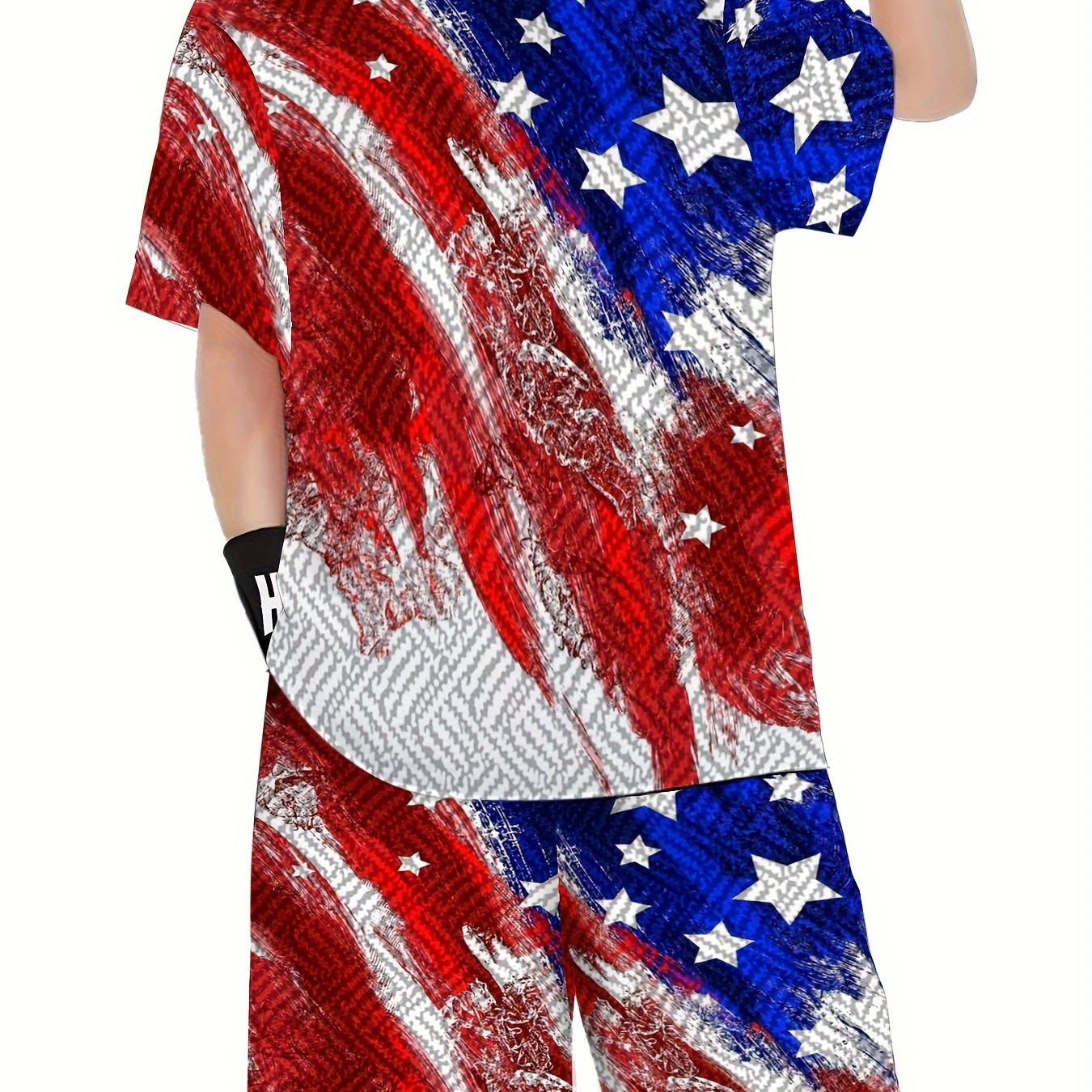 

2pcs Boys Cool Independence Day American Flag 3d Graphic Print Short Sleeve T-shirt & Shorts Set, Comfy Summer Boys Clothes