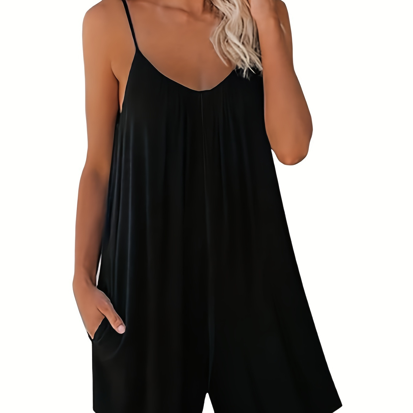 

Solid Loose Cami Romper Jumpsuit, Casual Sleeveless Romper Jumpsuit, Women's Clothing
