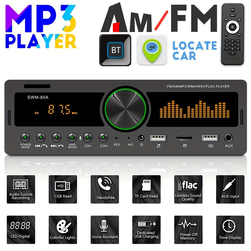 SWM-80A Car Radio AM FM Receiver Audio Stereo Music With Remote
