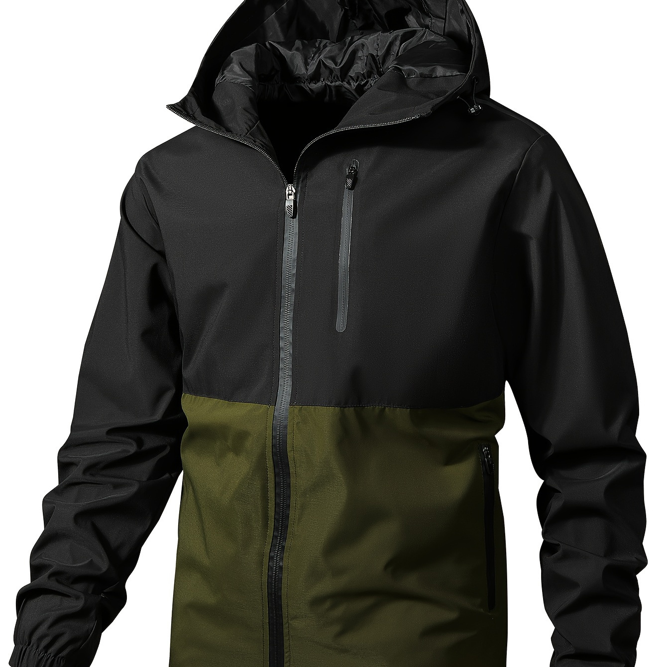 

Men's Color Blocked Windproof Zip Up Jacket With Multiple Pockets, Suitable For Outdoor Hiking, Camping And Traveling
