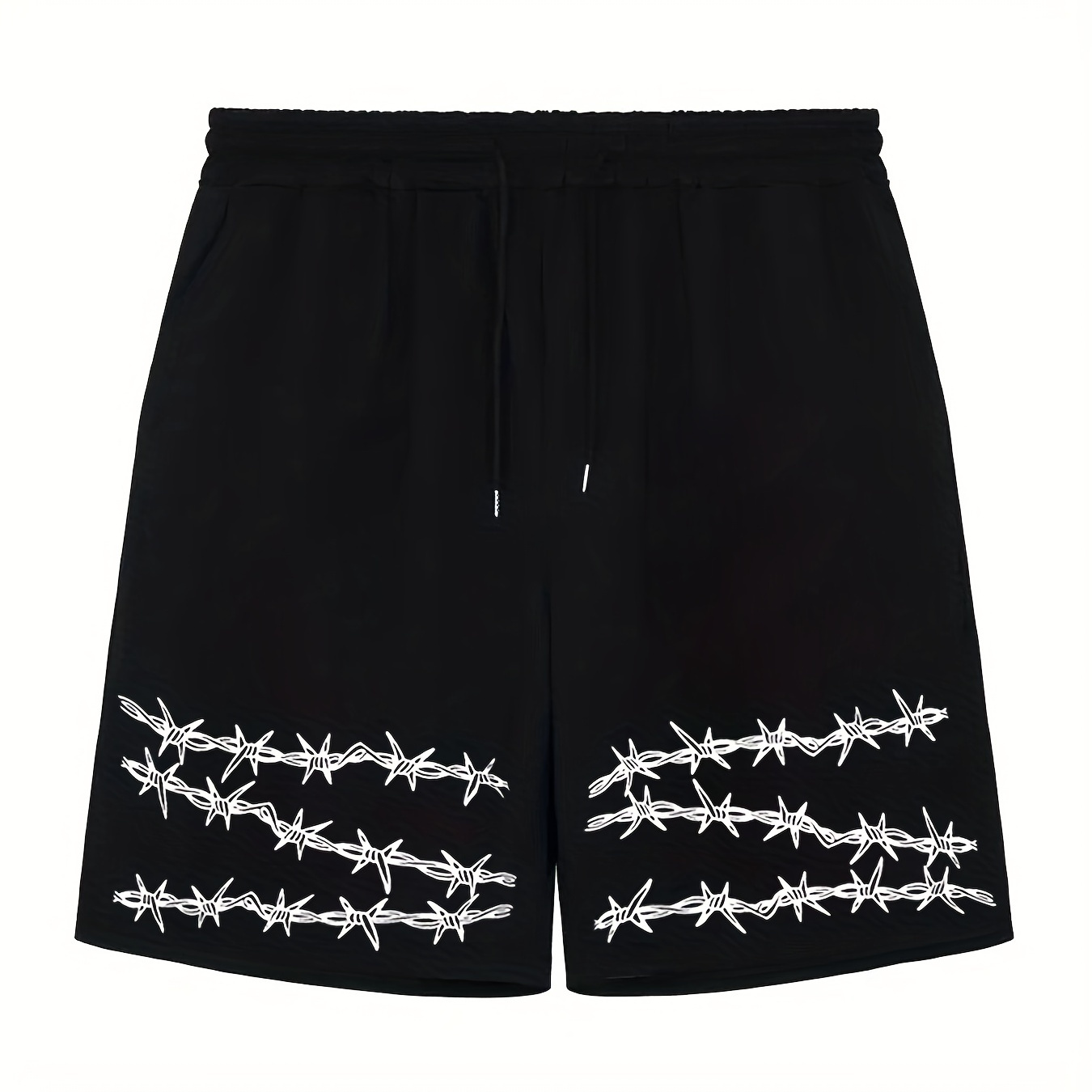 

Barbed Wire Comfy Shorts, Men's Casual Solid Color Slightly Stretch Elastic Waist Drawstring Shorts For Summer