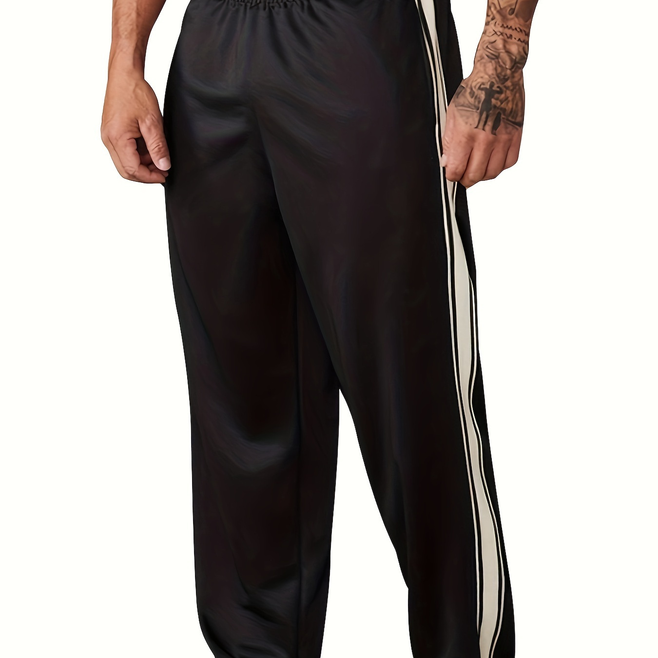 

Men's Stylish Vertical Stripe Print Casual Pants, Casual Elastic Waist Sweatpants, Men's Clothing