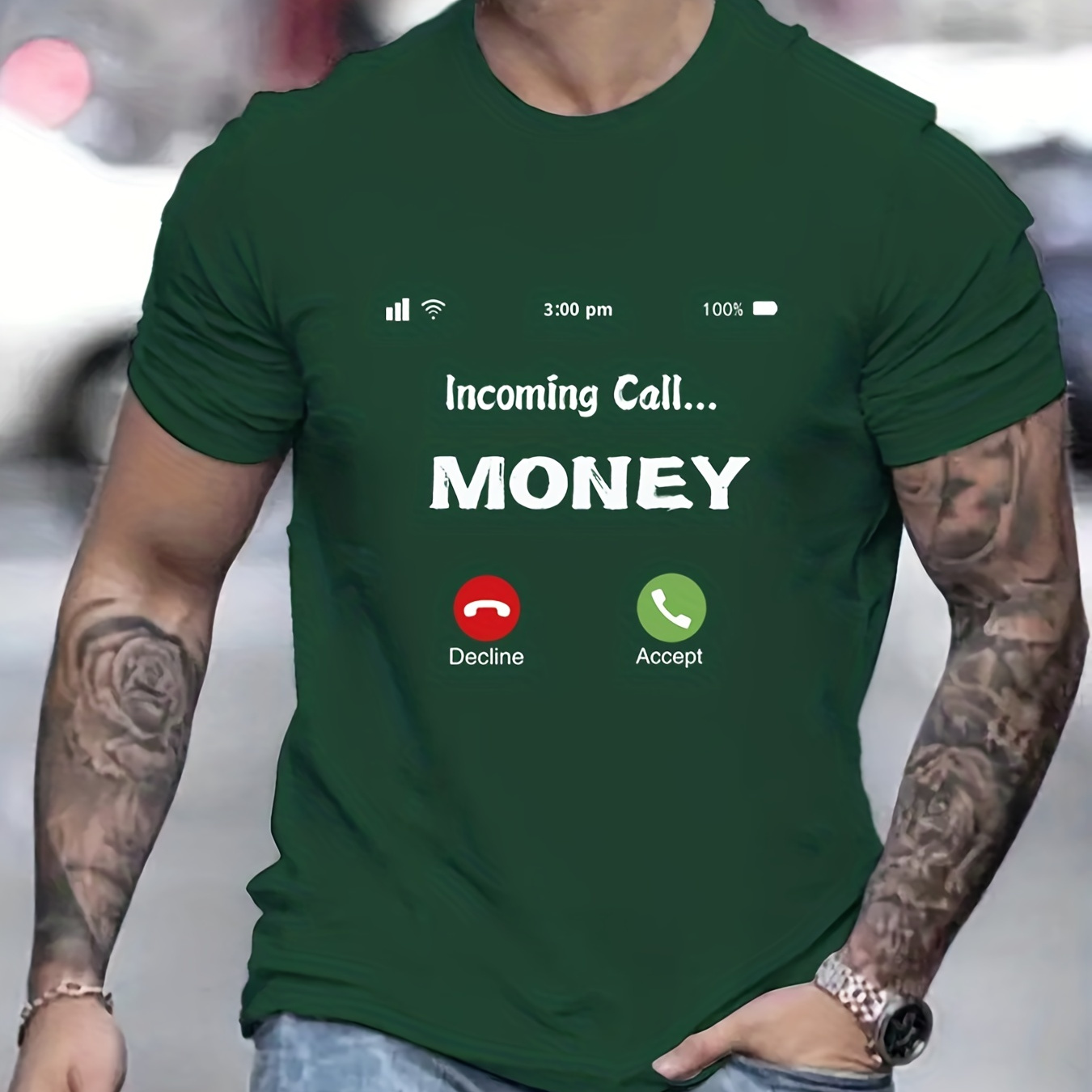 Men's Trendy Graphic T shirt Casual Money Calling Interface - Temu