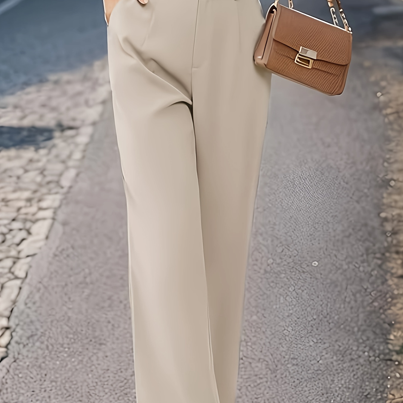 

Women's Elegant Solid Color Straight Leg Pants, Fashionable Office & Casual Wear