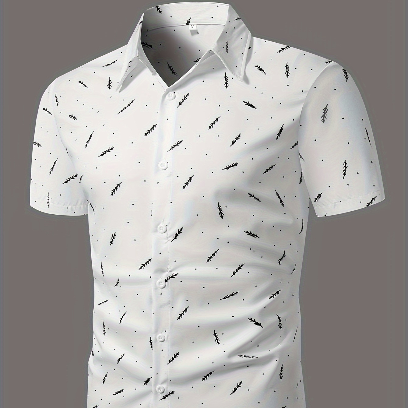 

Feather Full Print Men's Short Sleeve Button Up Shirt, Summer Outdoor Men's Leisurewear