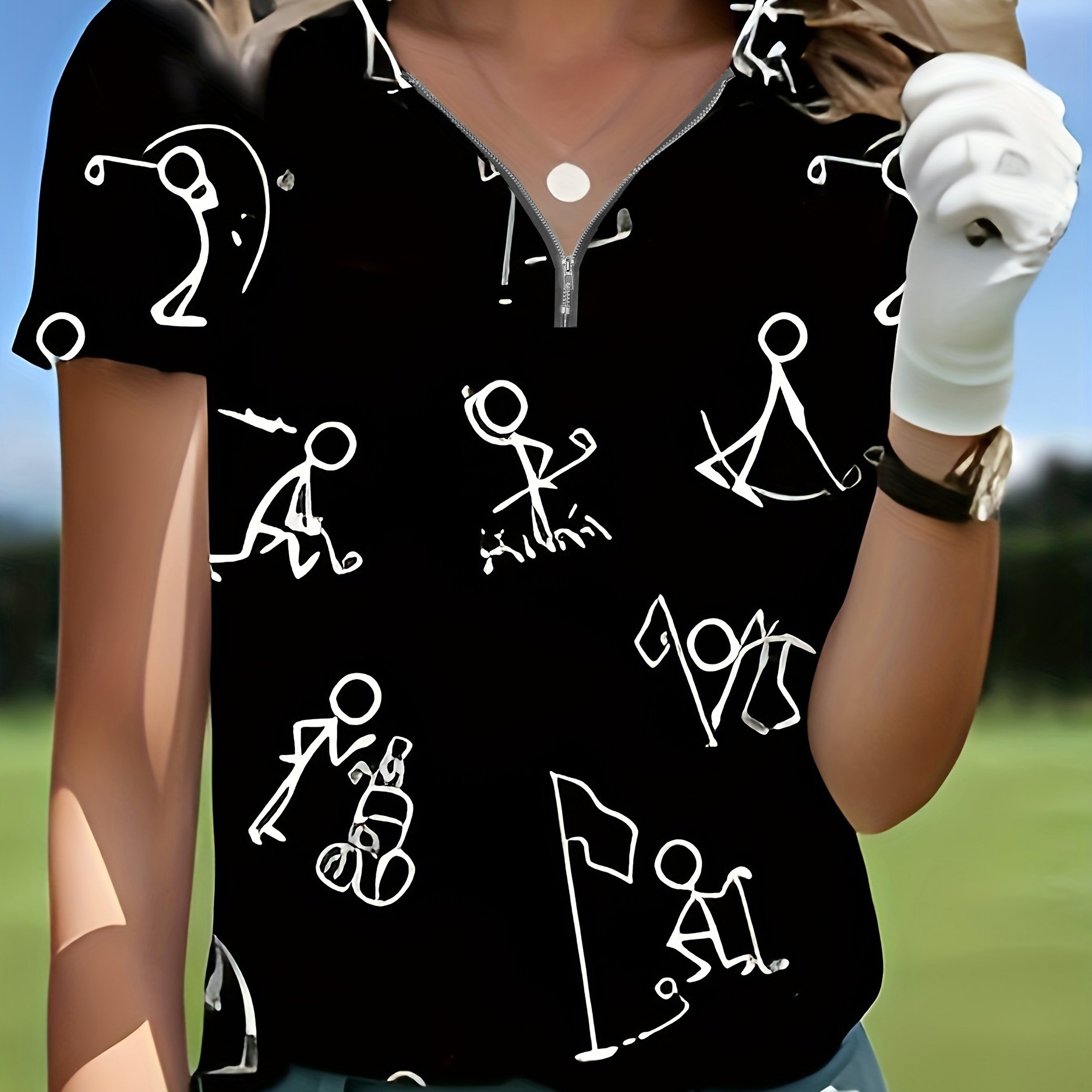 

Women's Golf Polo Shirt With Geometric Prints, Casual Style, Short Sleeve, Sports Top For Ladies Golf Apparel