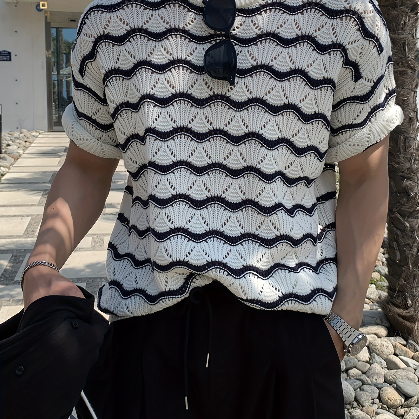 

Men's Fluctuated Graphic Print Knit T-shirt For Summer, Men's Clothing