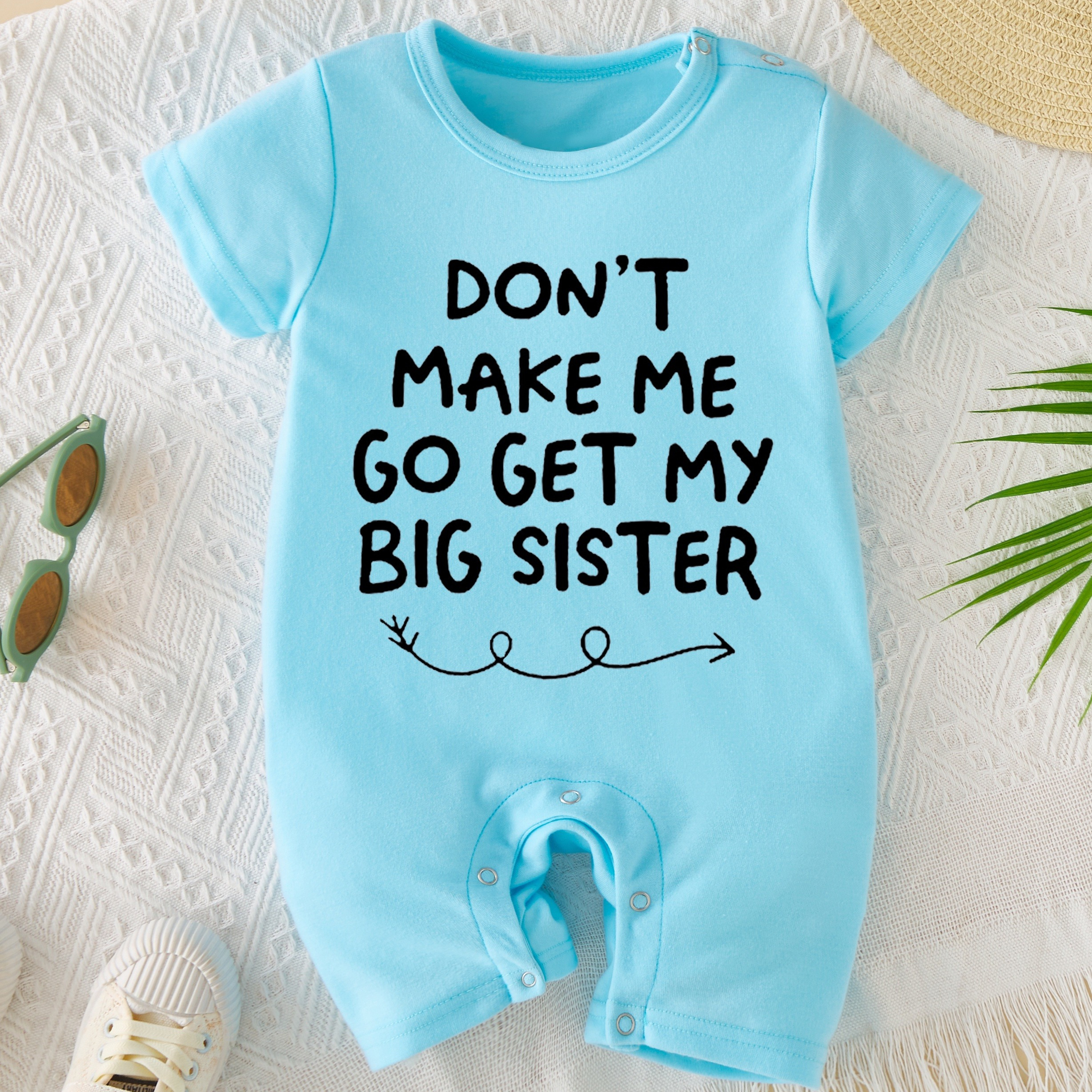 

dont Make Get My Big Sister" Letter Print Summer Short-sleeved Infant And Toddler Four-corner Romper Jumpsuit Soft, Comfortable And Breathable Baby Clothes Pregnancy Gift
