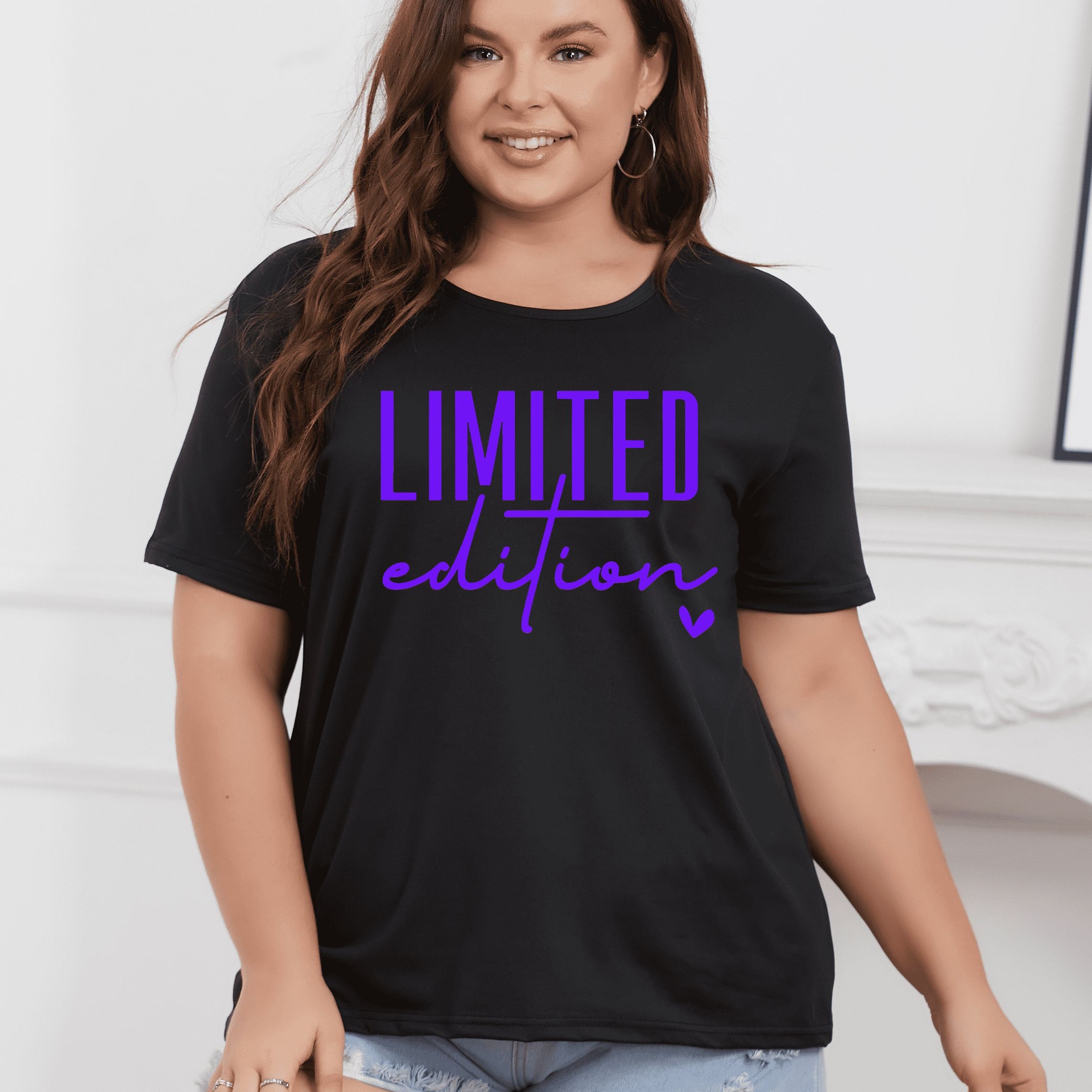 

Plus Size Limited Edition Print T-shirt, Casual Short Sleeve Crew Neck Top For Spring & Summer, Women's Plus Size Clothing