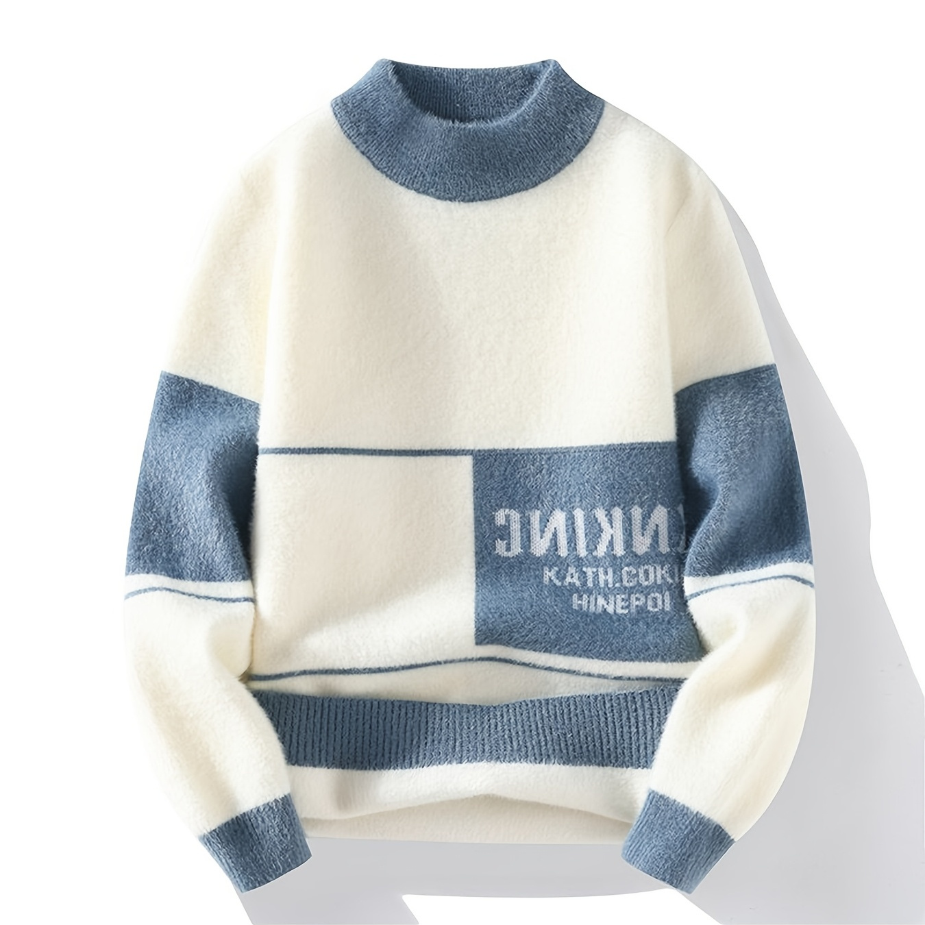 

Stylish Men's Knit Sweater - Casual Mock Neck Pullover For Fall/winter, Machine Washable