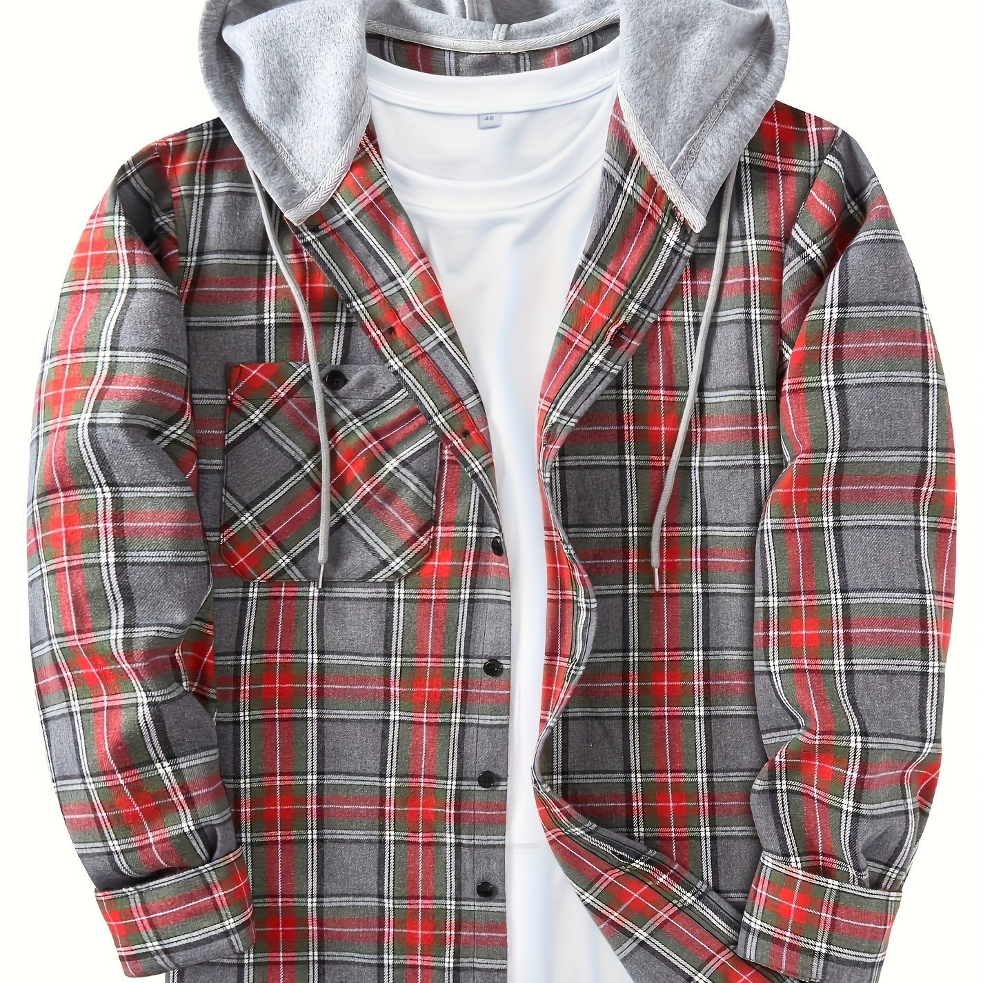 

Men's Trendy Plus Size Long Sleeve Button Up Hooded Shirt Jacket, Men's Casual Shirts For