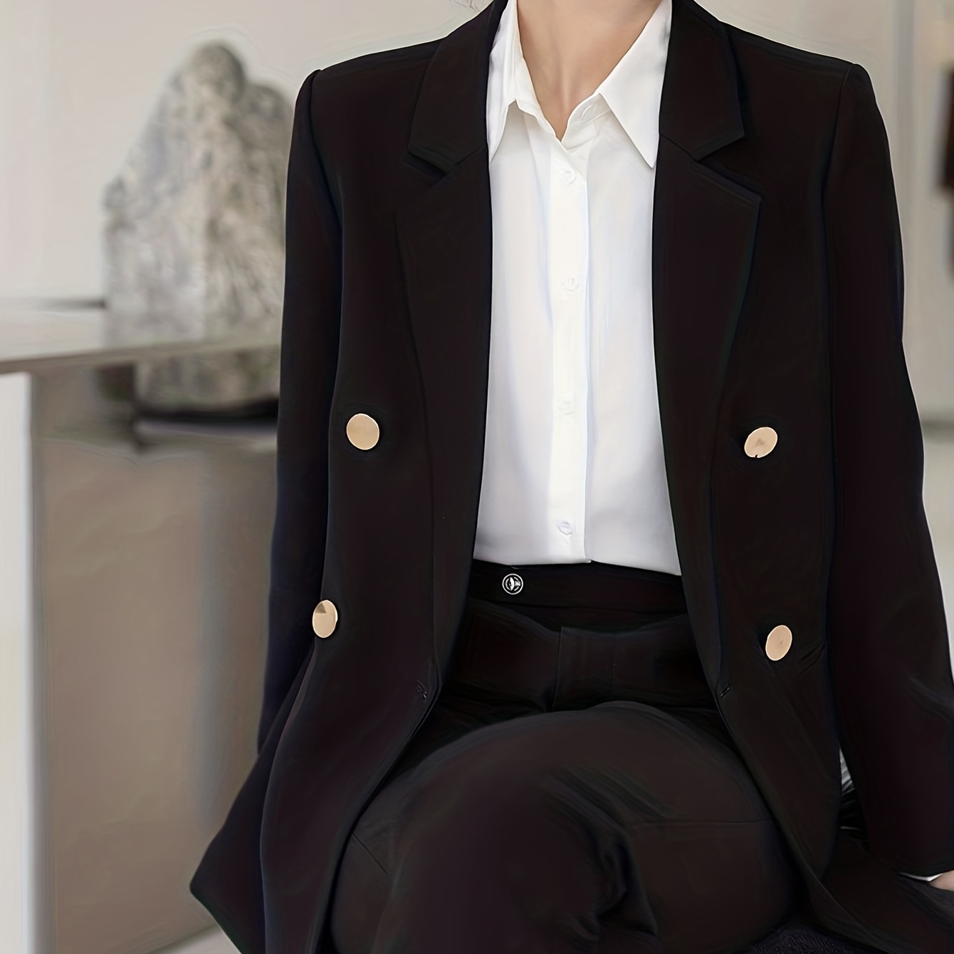 Solid Double Breasted Elegant Lapel Long Sleeve - Temu