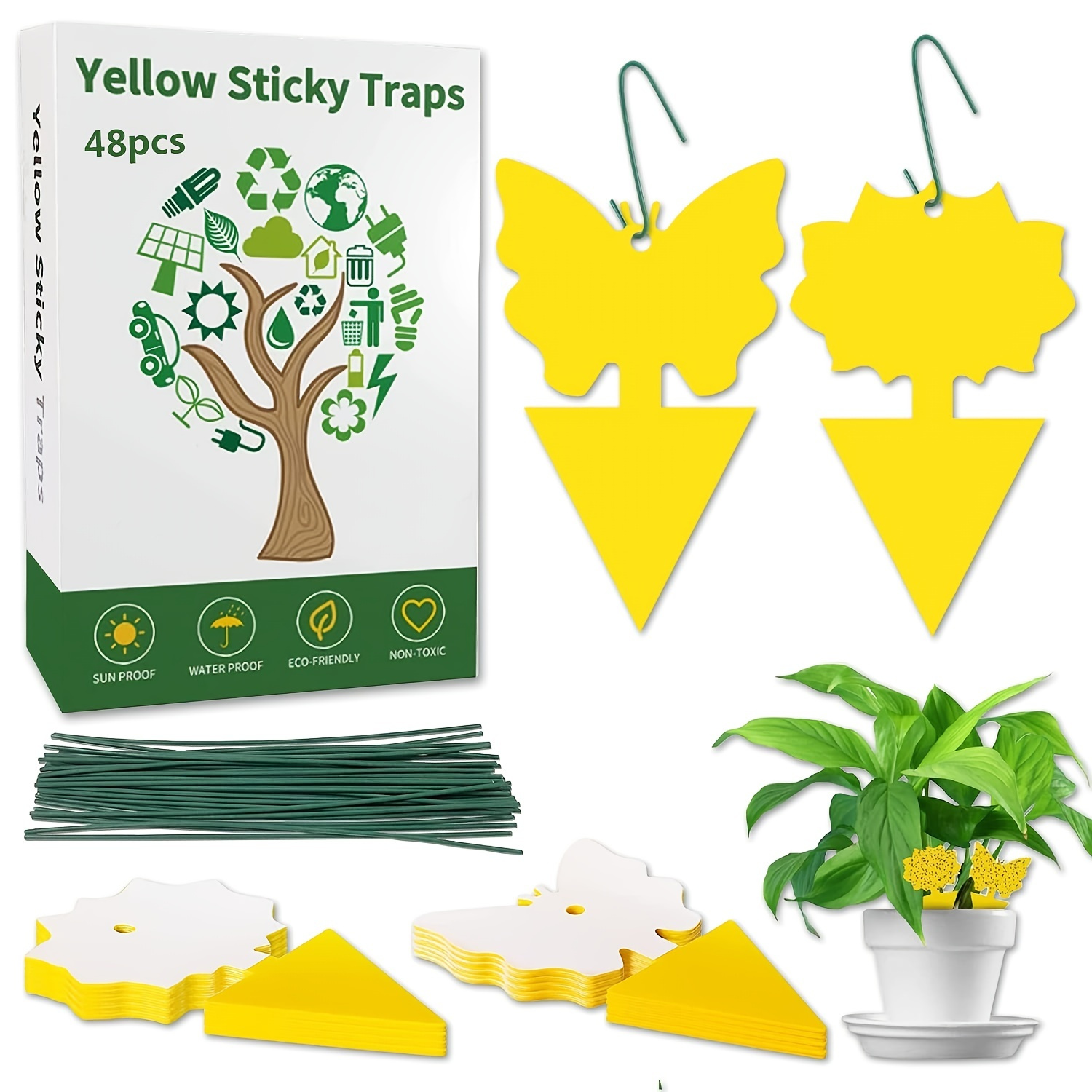 48Pcs Yellow Sticky Insect Traps Dual-Sided Sticky Fruit-Fly Trap