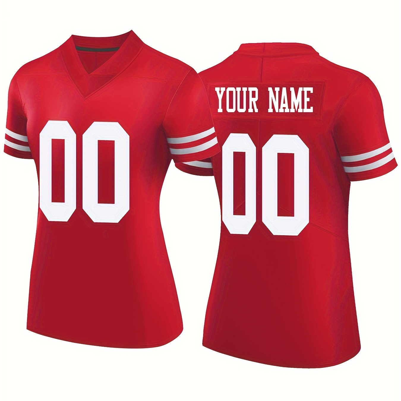 

Personalized Women's Football Jersey - V-neck, Embroidered With Name & Number, Breathable Polyester, Machine Washable - Sizes S To Xxl