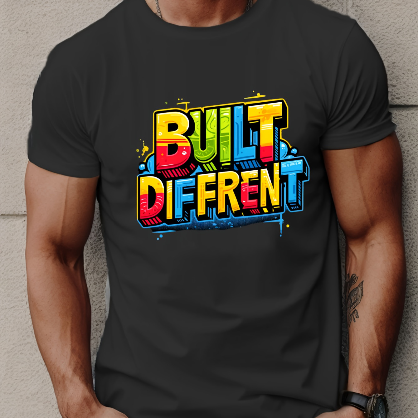

Built Different Letter Print Tee Shirt, Tees For Men, Casual Short Sleeve T-shirt For Summer