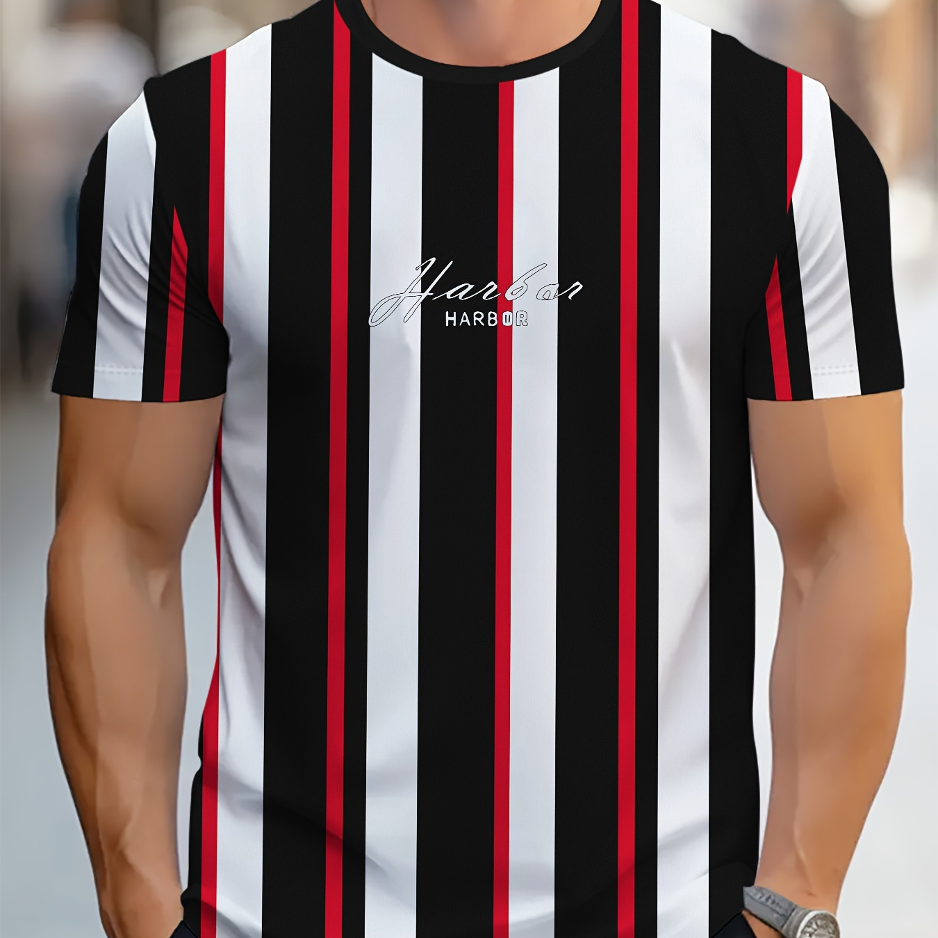 TEMU Men's Striped T-shirt, Short Sleeve Crew Neck Tee, Men's Clothing For Summer Outdoor