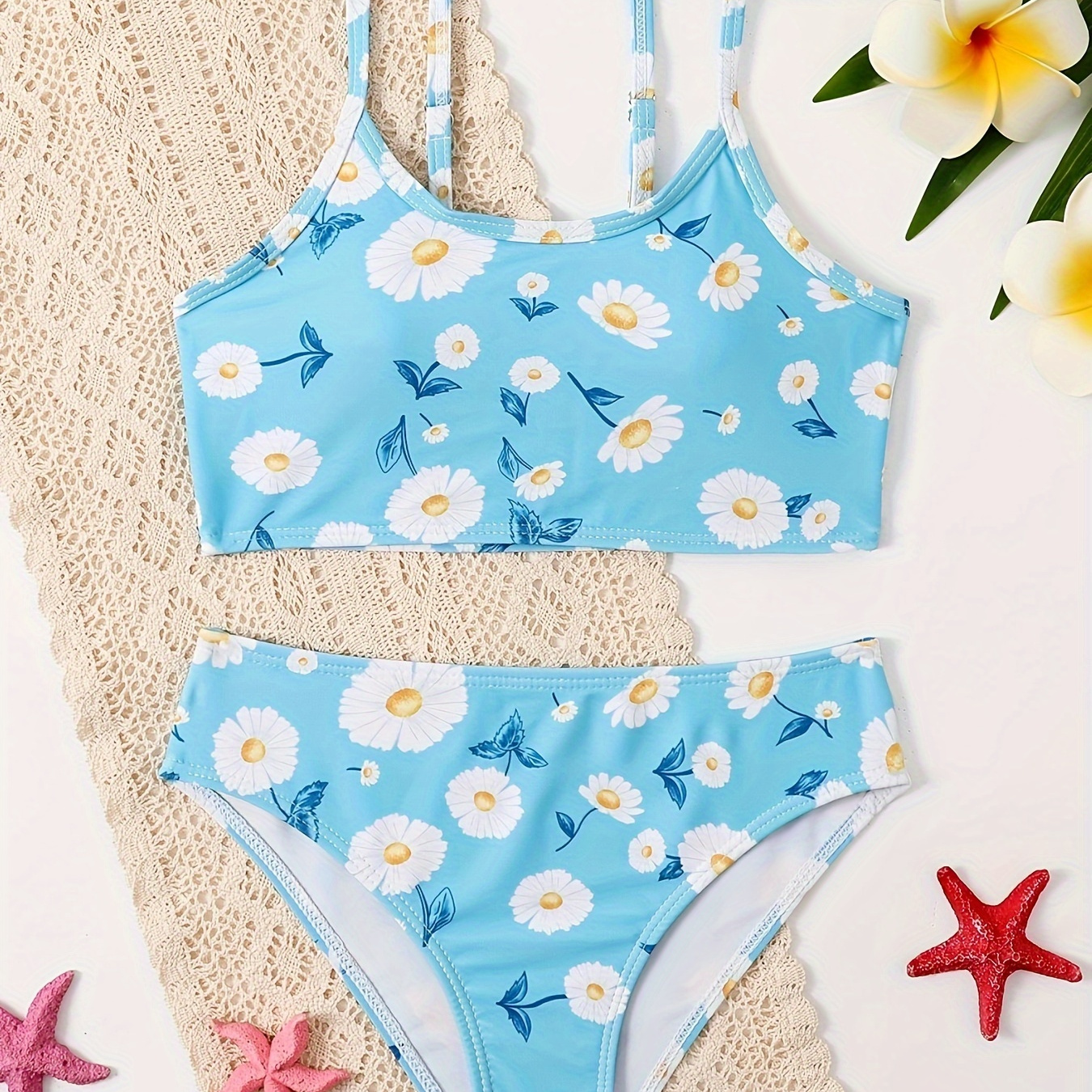 Girls Flora Print Swimwear Cami Top +briefs Bikini Set - Temu Canada