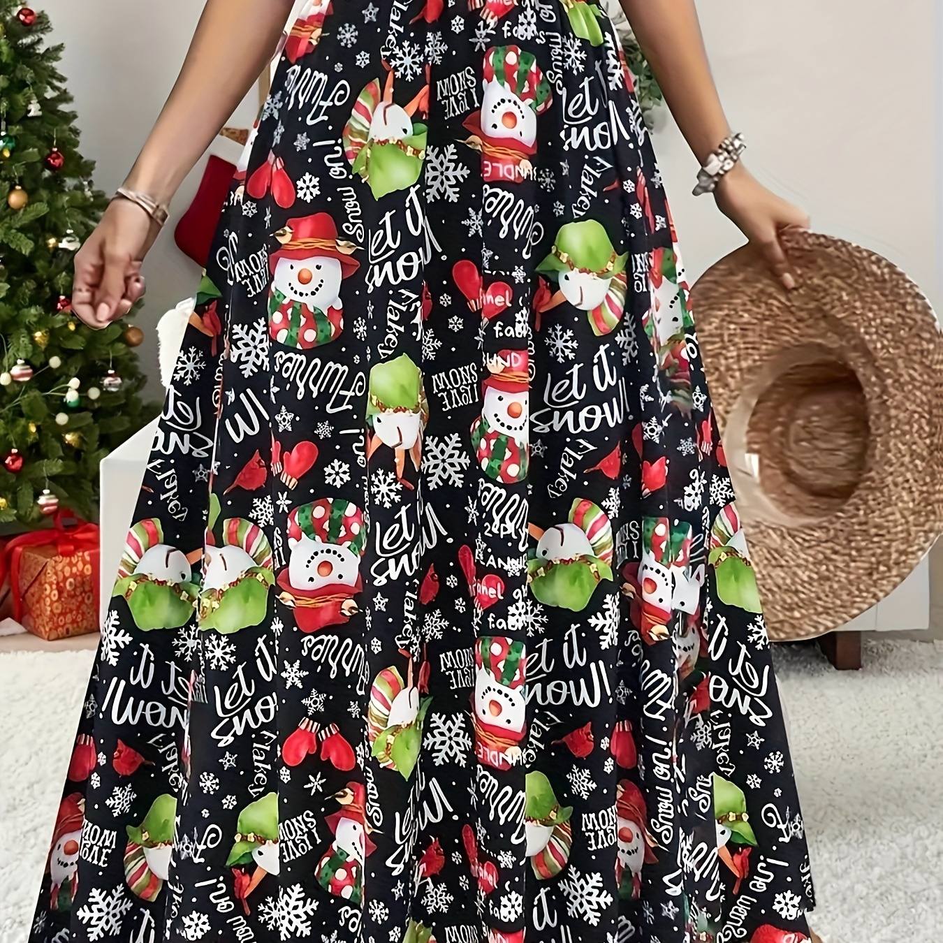 

Christmas Snowman Print High Waist Skirt, Casual A-line Ankle Length Skirt, Women's Clothing