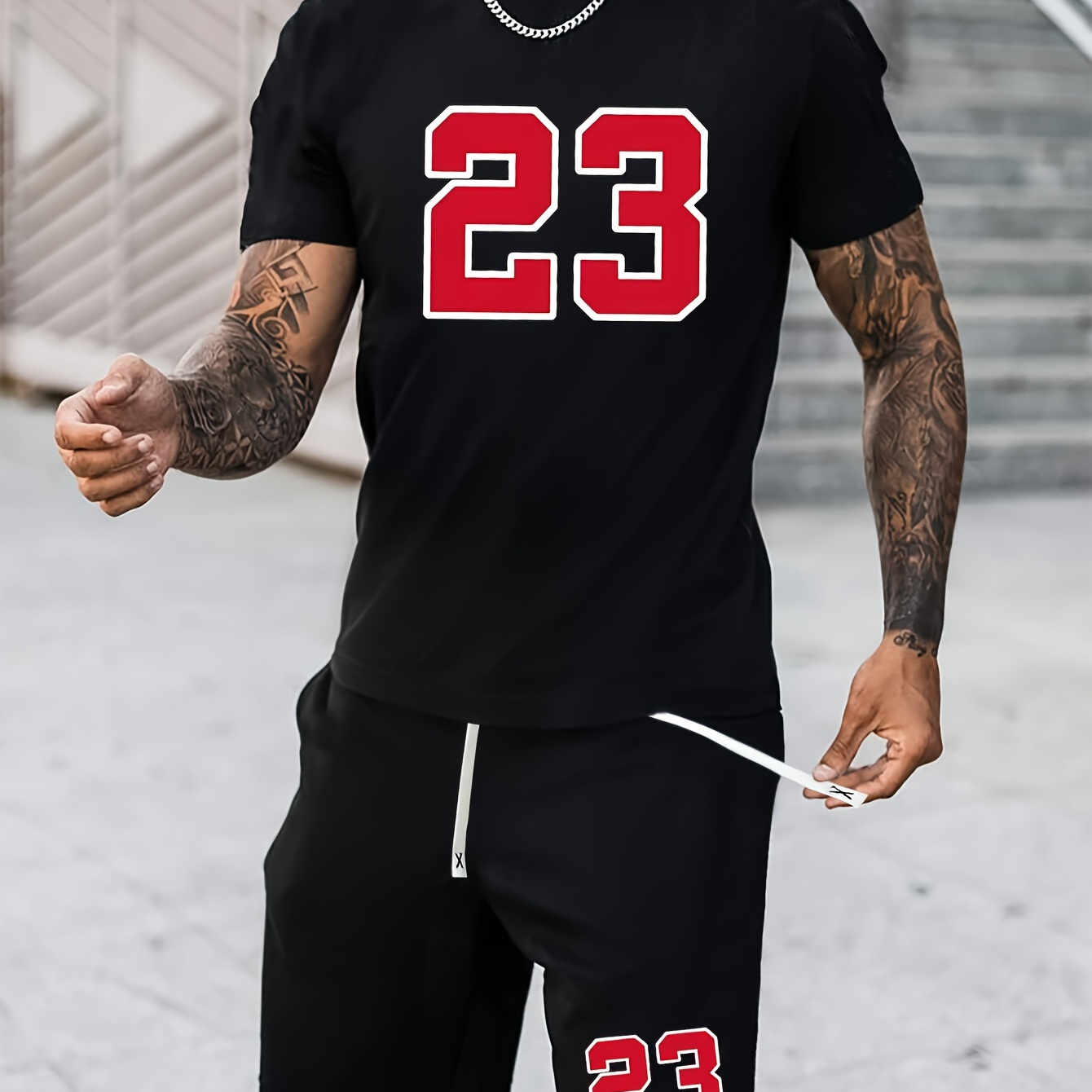 

Senhan 23print Men'-piece Set Of Trendy Casual Clothing With Round Neck Short Sleeve T-shirt And Drawstring Shorts For Spring And Summer Sports