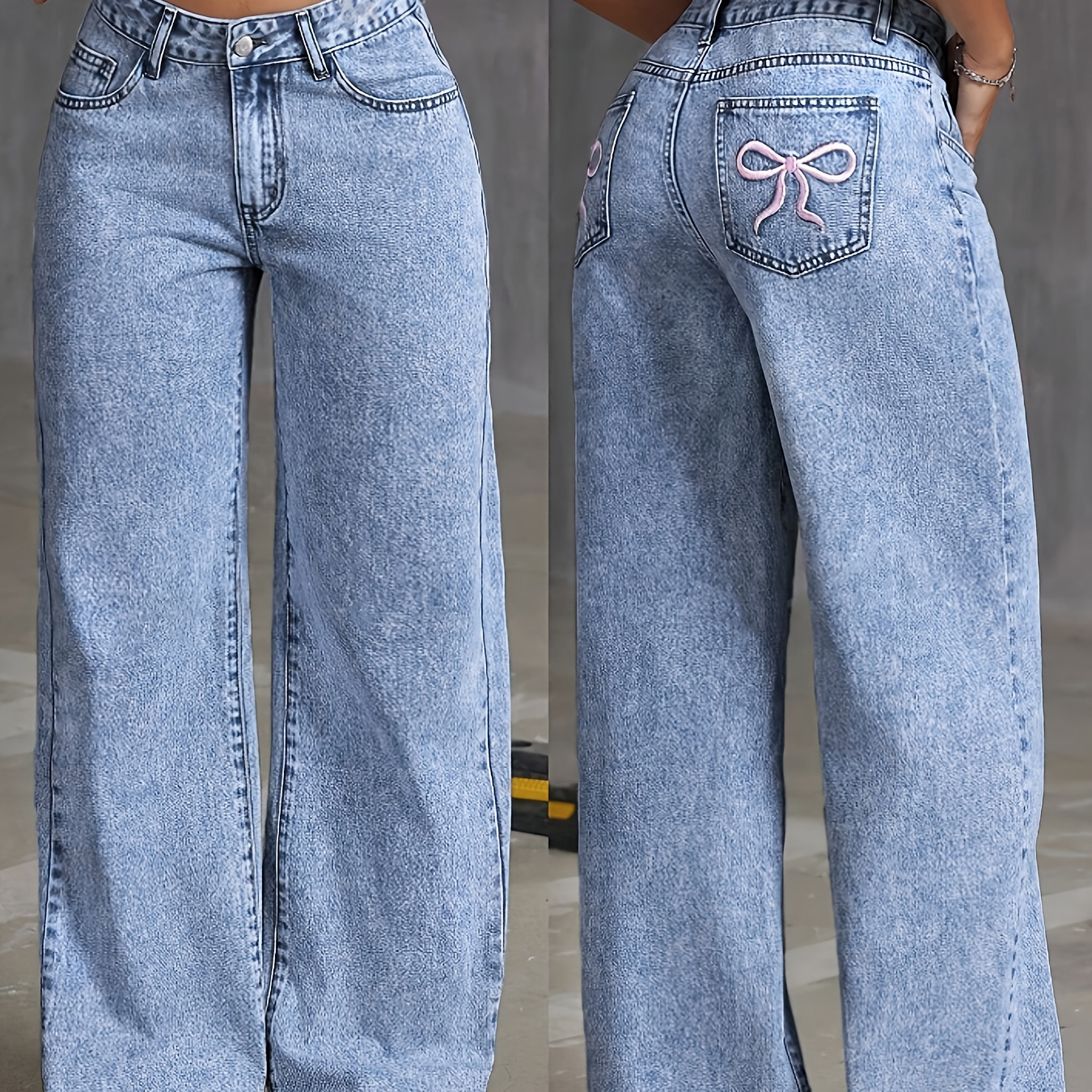 Jean baggy pour filles - Jambe large/évasée - Taille haute - Pantalon