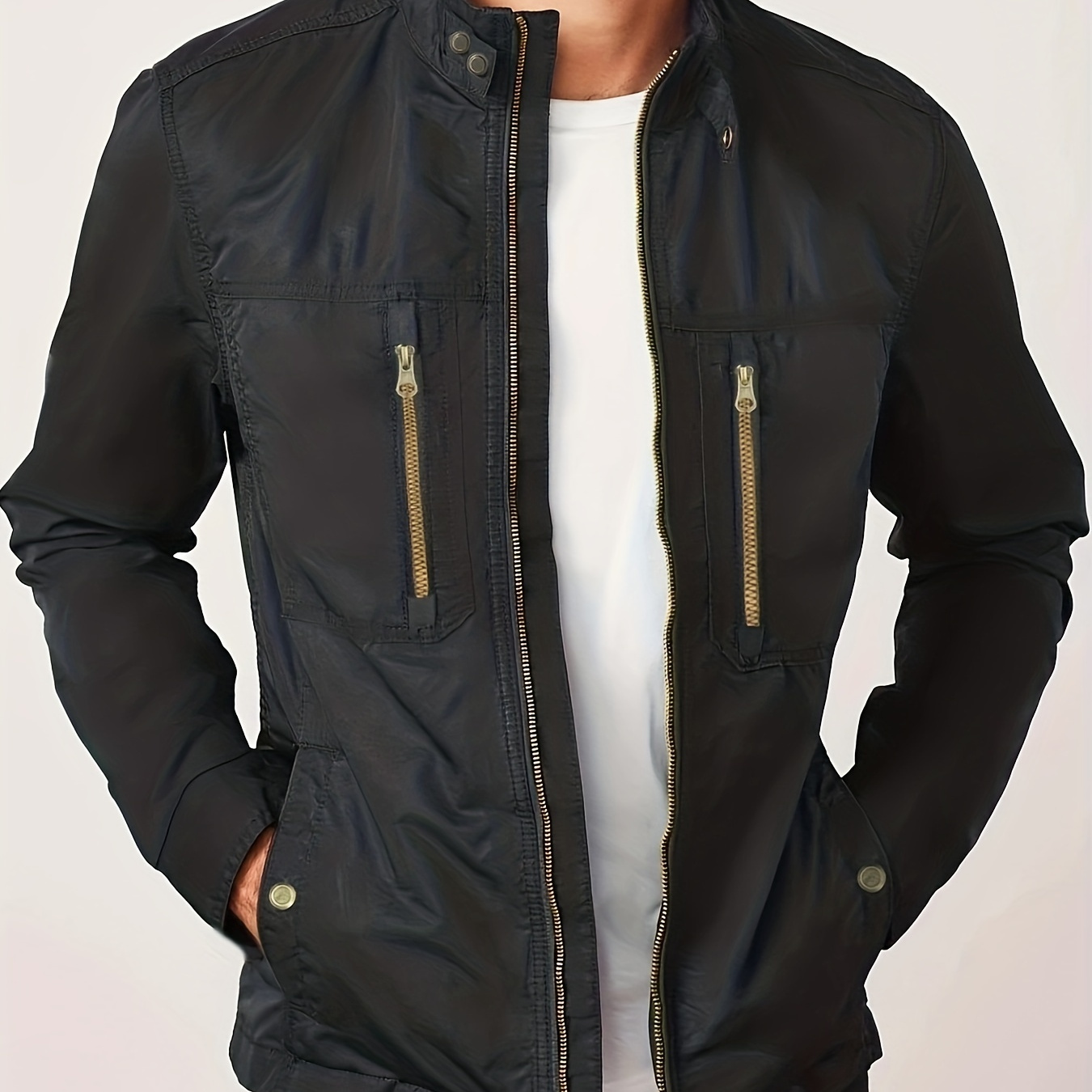 Chic Thin Windbreaker Jacket Men's Casual Stand Collar Cargo