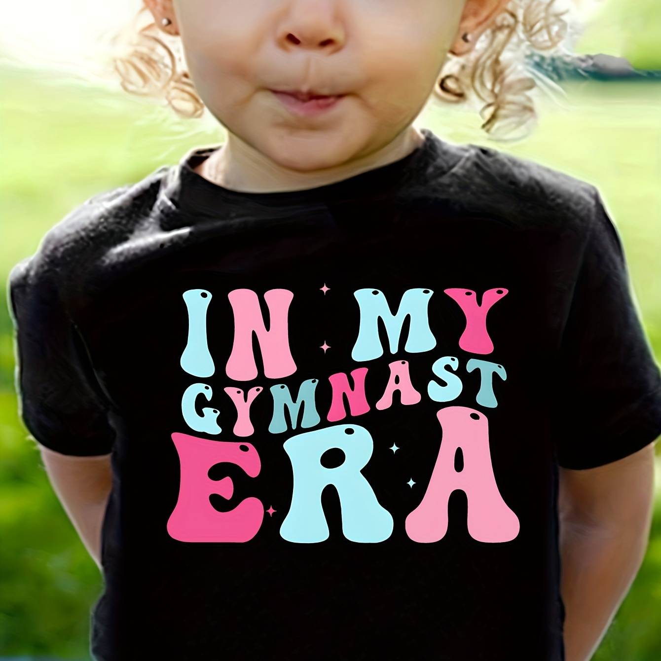 

In My Gymnast Era Graphic Print Creative T-shirts For Girl, Soft & Elastic Comfy Crew Neck Short Sleeve Tee, Kid's Summer Tops