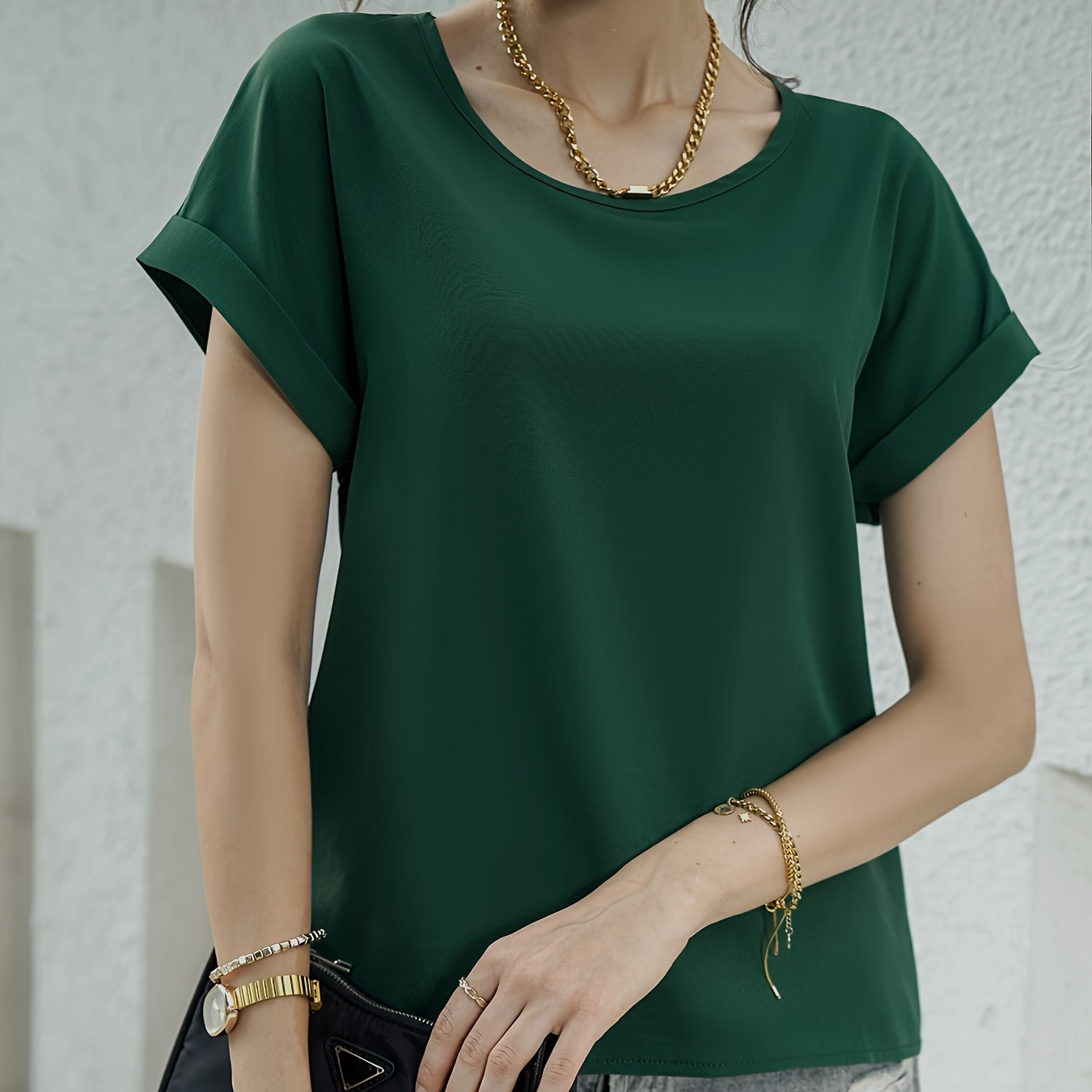 

Solid Color Blouse, Short Sleeve Casual Blouse For Spring & Summer, Women's Clothing