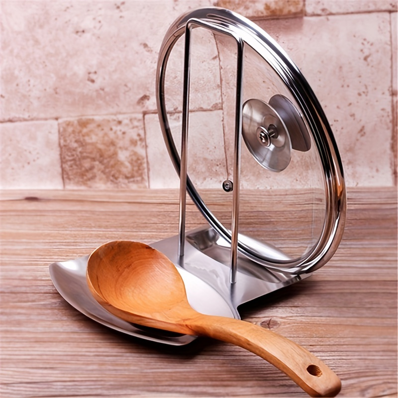  NYZABDL Soporte de acero inoxidable para tapas, utensilios para  ollas de cocina, soporte para cucharas, organización de cocina,  conveniencia, estante para tapa de olla de cocina : Hogar y Cocina