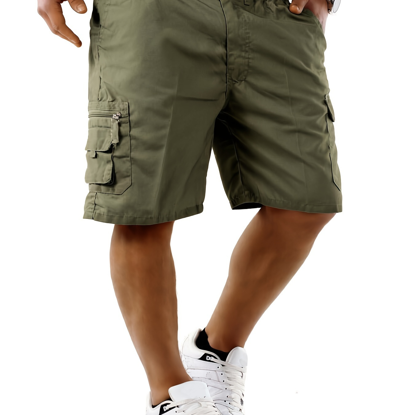 Mens Casual Loose Fit Non Stretch Elastic Waist Multi Pocket Cargo ...