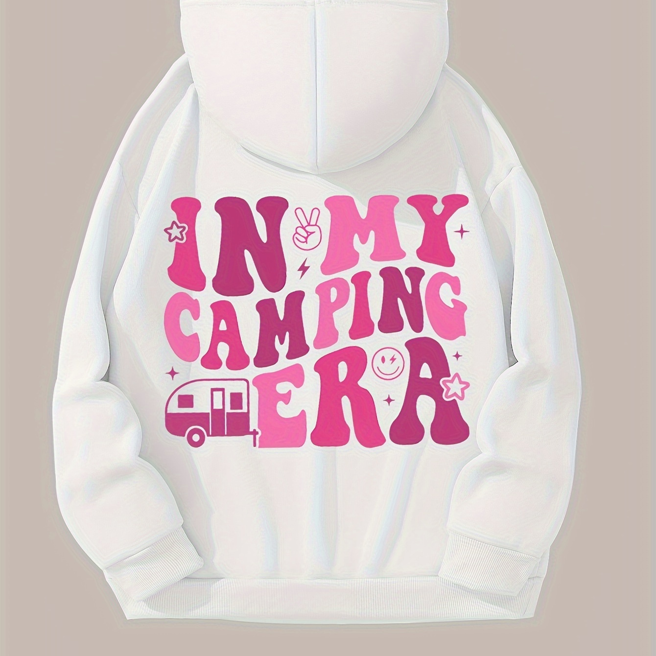 

Casual Polyester Hoodie With Alphabet Camper Print - Women's Hooded Sweatshirt With Pocket, Long Sleeve, Knit Fabric, Ideal For Fall/winter - Pullover For Outdoor Activities