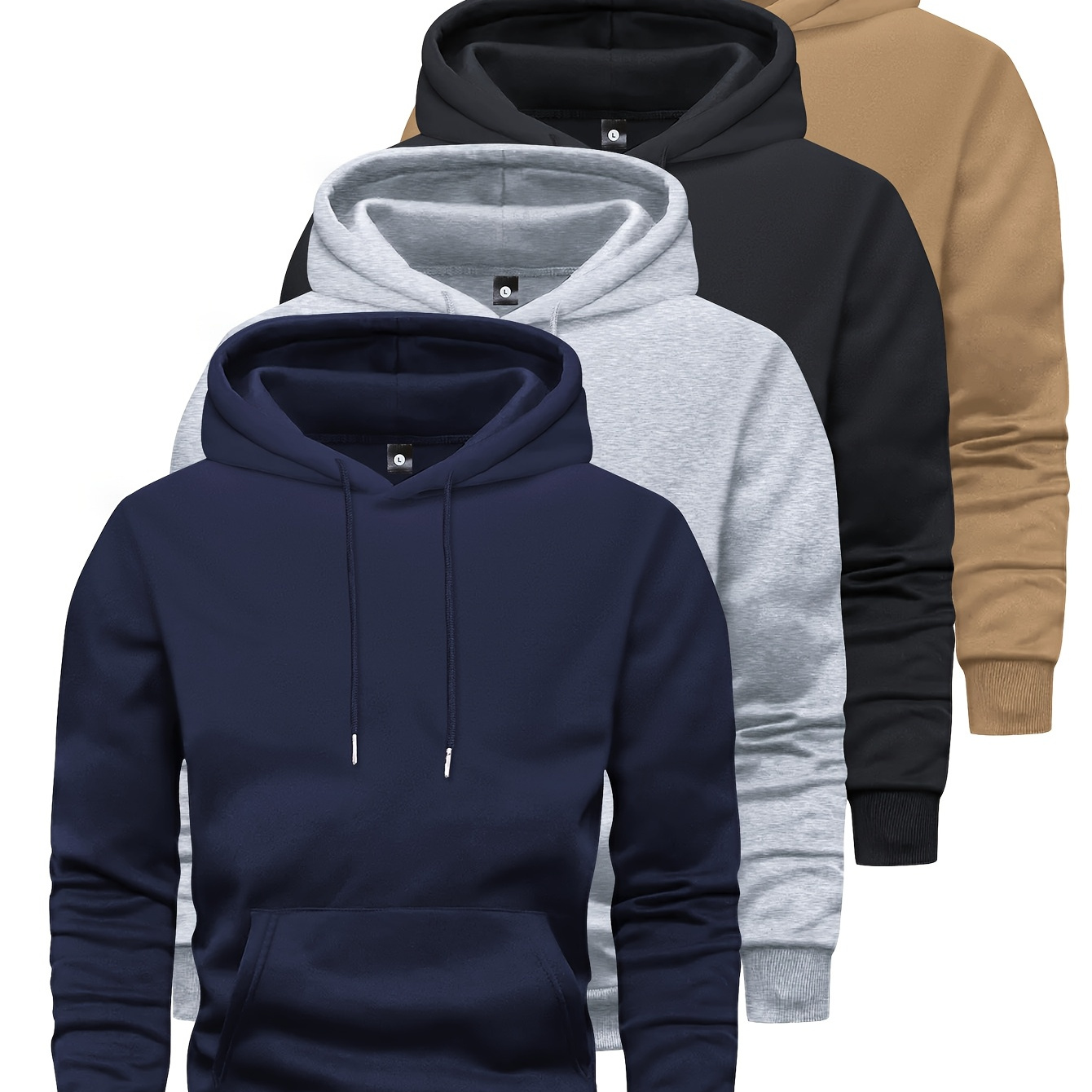 

4-pack Men's Casual Polyester Hooded Sweatshirts - Solid Color Long Sleeve Pullovers With Stretch Knit Fabric For Outdoor Sports Training