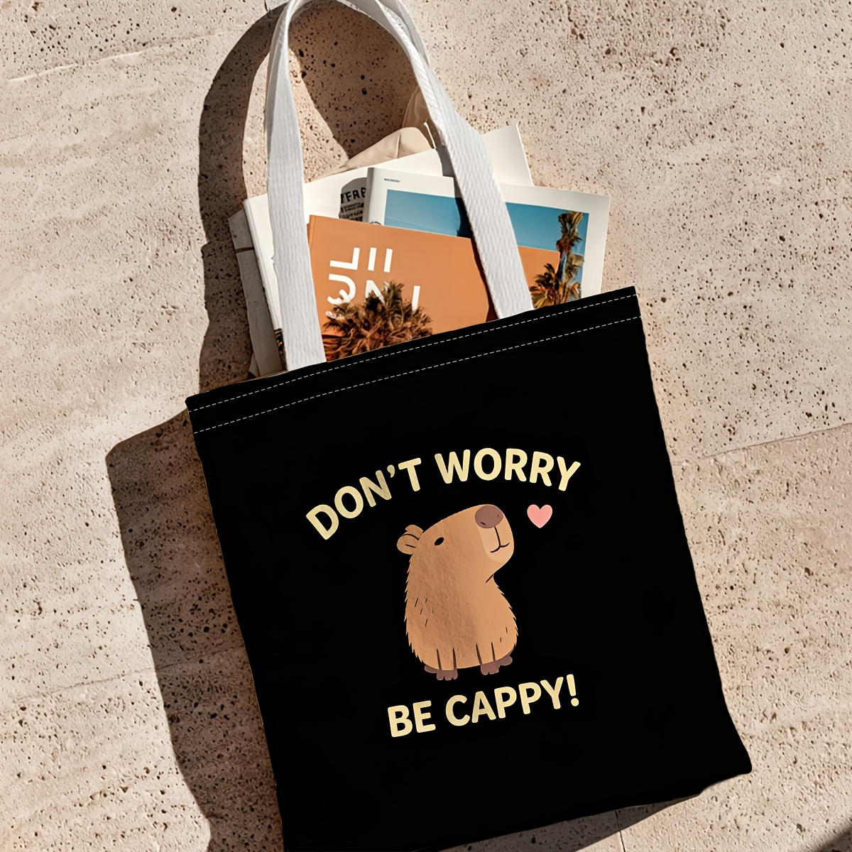 TEMU Bolso tote reutilizable 2D de 1 pieza con diseño adorable de y , duplex "No te , sé Cappy", para compras de supermercado, compras informales,