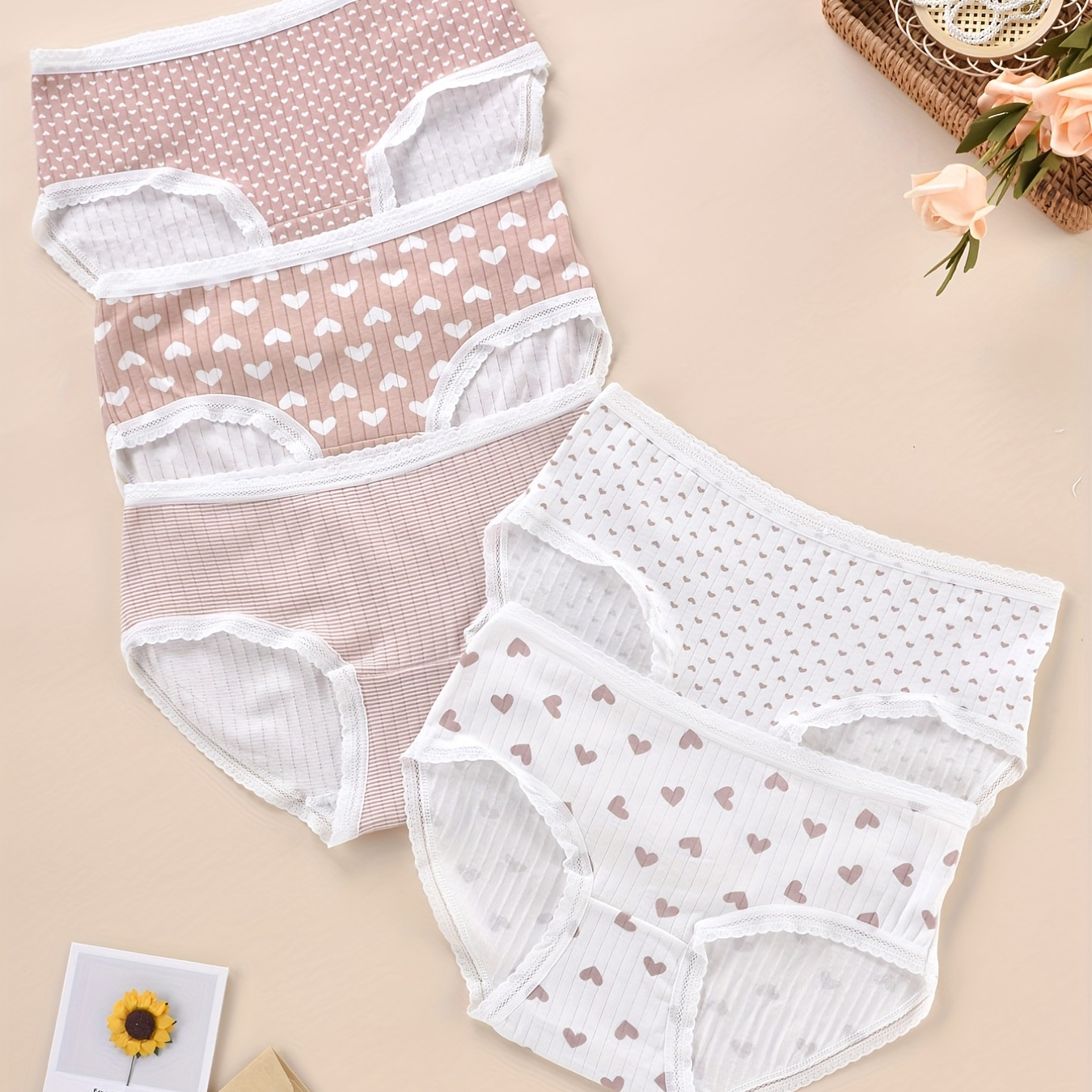 4pcs Lace Wavy Trim Bikini Panties, Comfy & Breathable Elastic Intimates  Panties, Women's Lingerie & Underwear