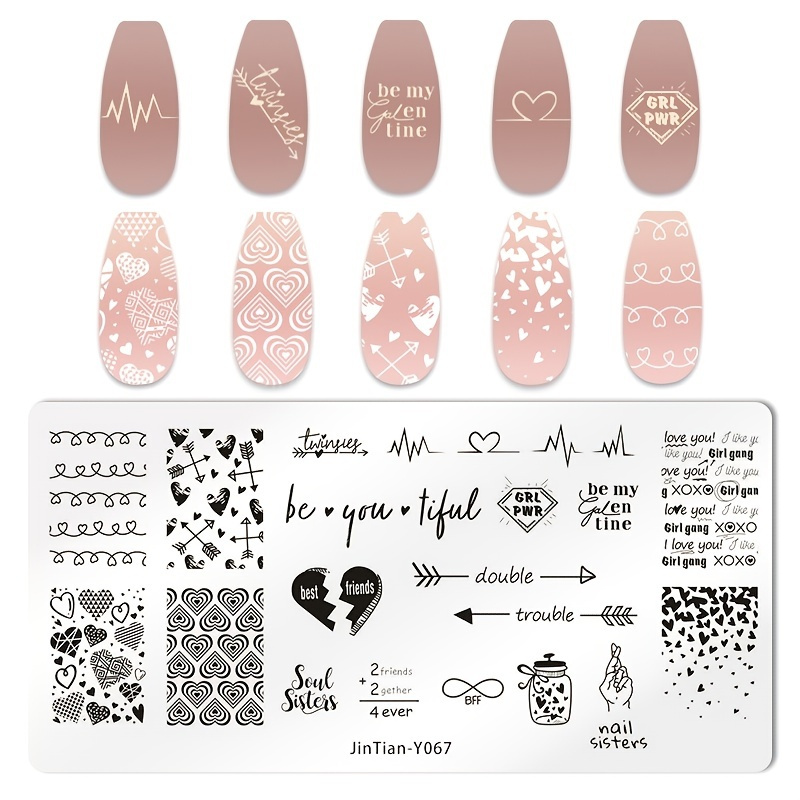 Snake Leopard Nail Stamping Plates English Letter Love Heart Leaves Flowers  Design Printing Plates Nails Art Stencil Stamp Tools