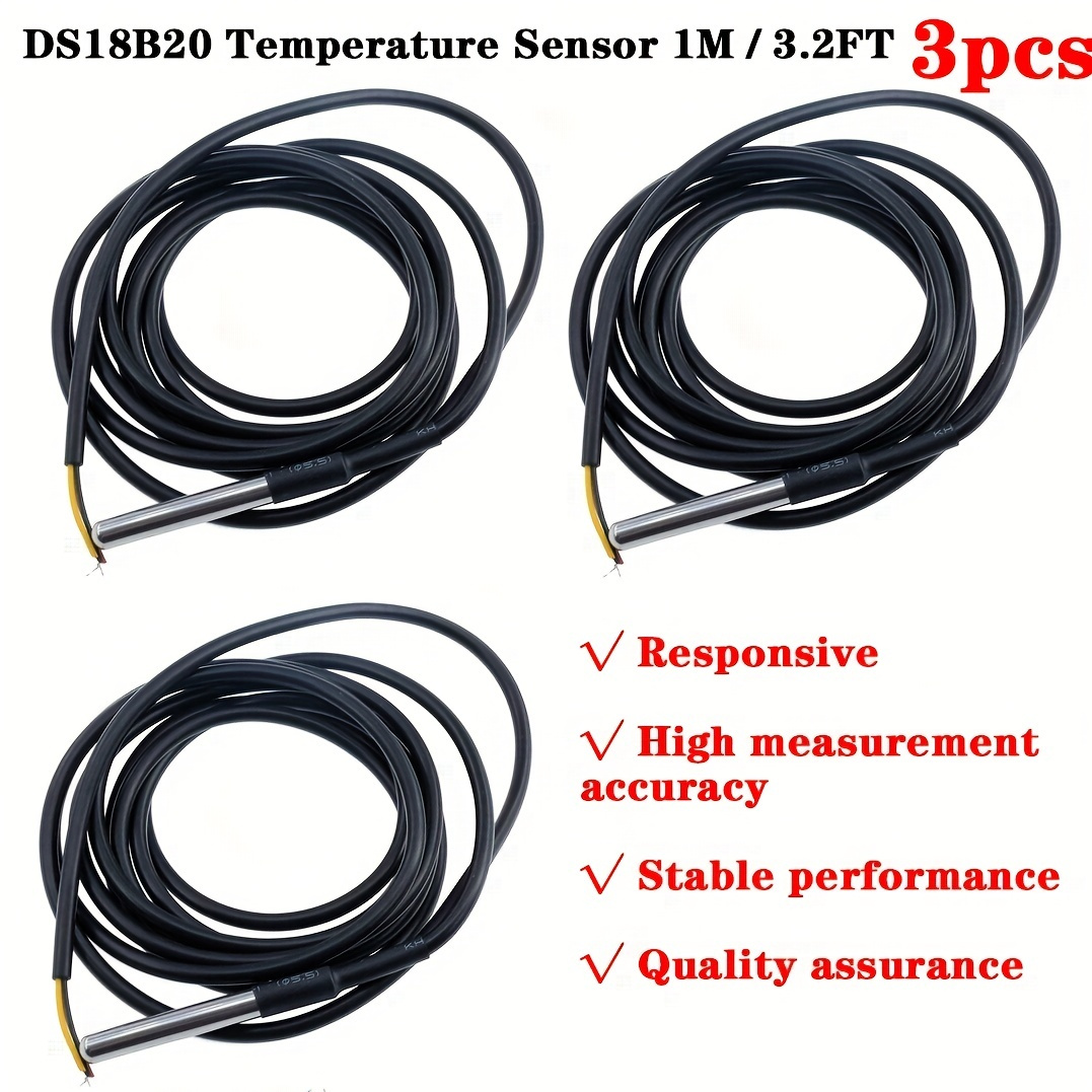 DS18B20 Temperature Sensor - Waterproof Digital Thermal Probe Temp Sensor -  1M Lead Length - 2Pcs