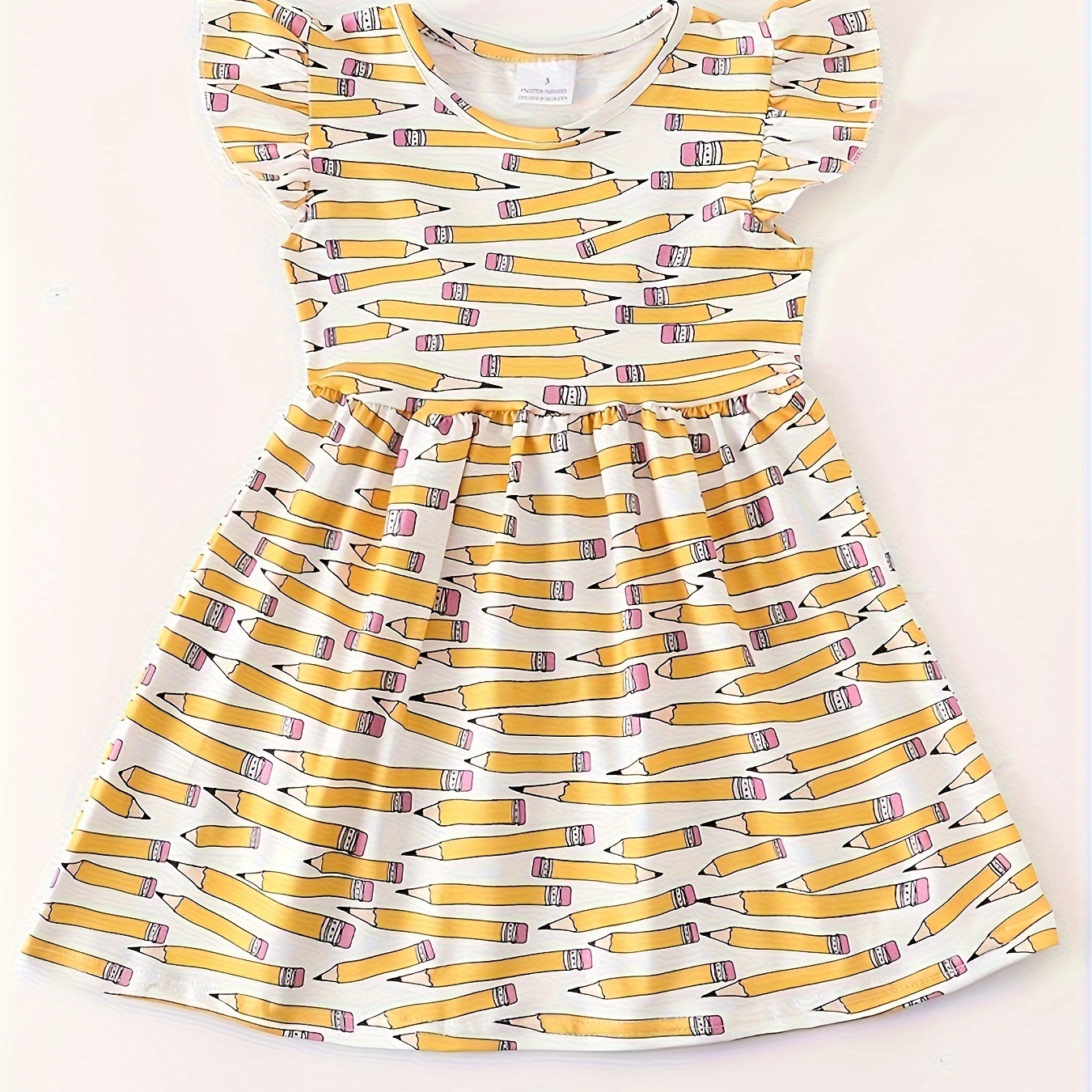 

Stretchy Cartoon Pencil Graphic Ruffle Sleeve Dress For Girls Summer Holiday Party