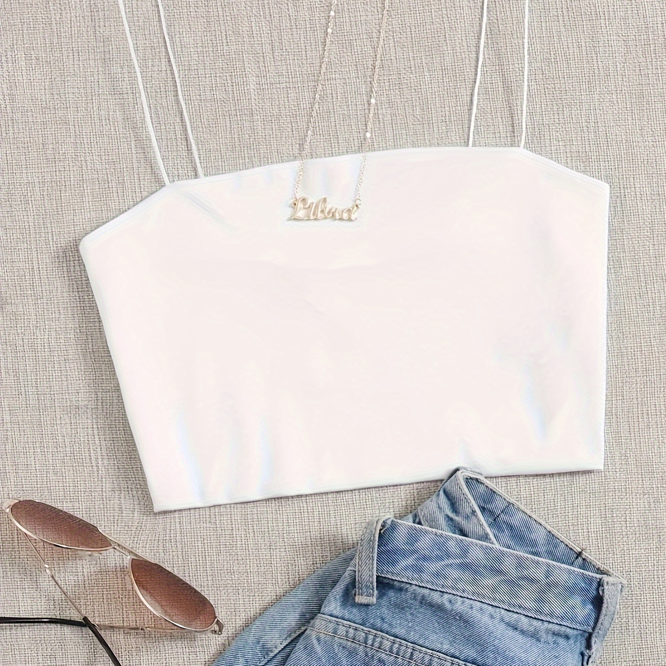 

Solid Color Cami Top, Casual Simple Sleeveless Crop Top For Summer, Women's Clothing