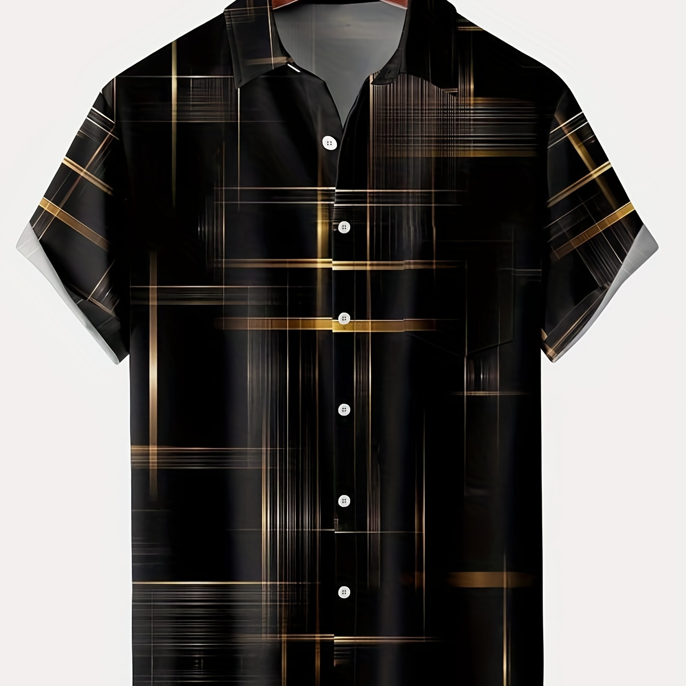 

Men's Contrasting Geometric Stripe Print Men's Casual Short Sleeve Shirt, Men's Shirt For Summer, Tops For Men