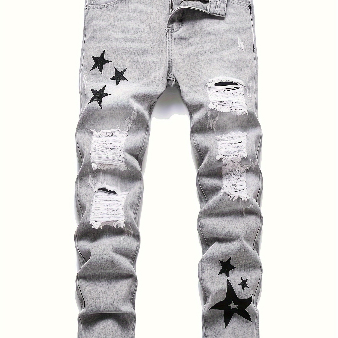 

Men's Star Embroidered Slim Fit Jeans Ripped Skinny Jeans For Men