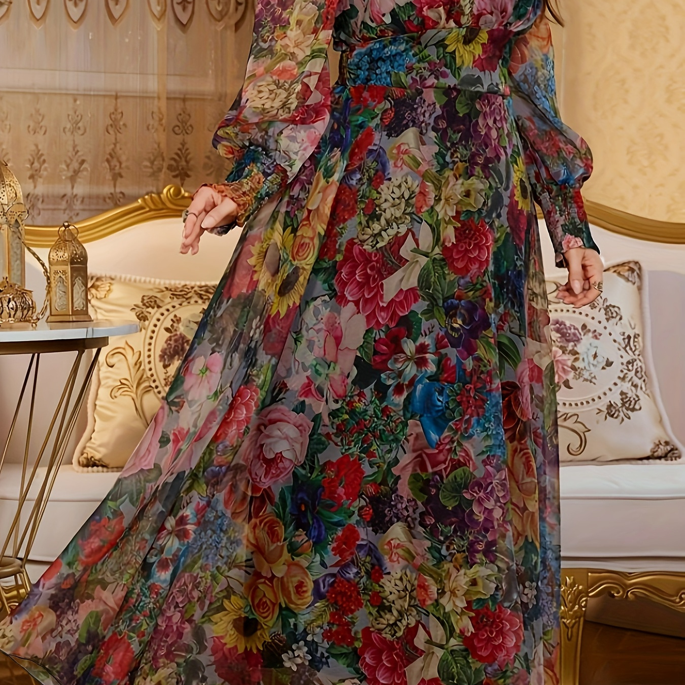 chinese dress ladies Dark Teal Floral Pleated Maxi Dress - Women's Dresses