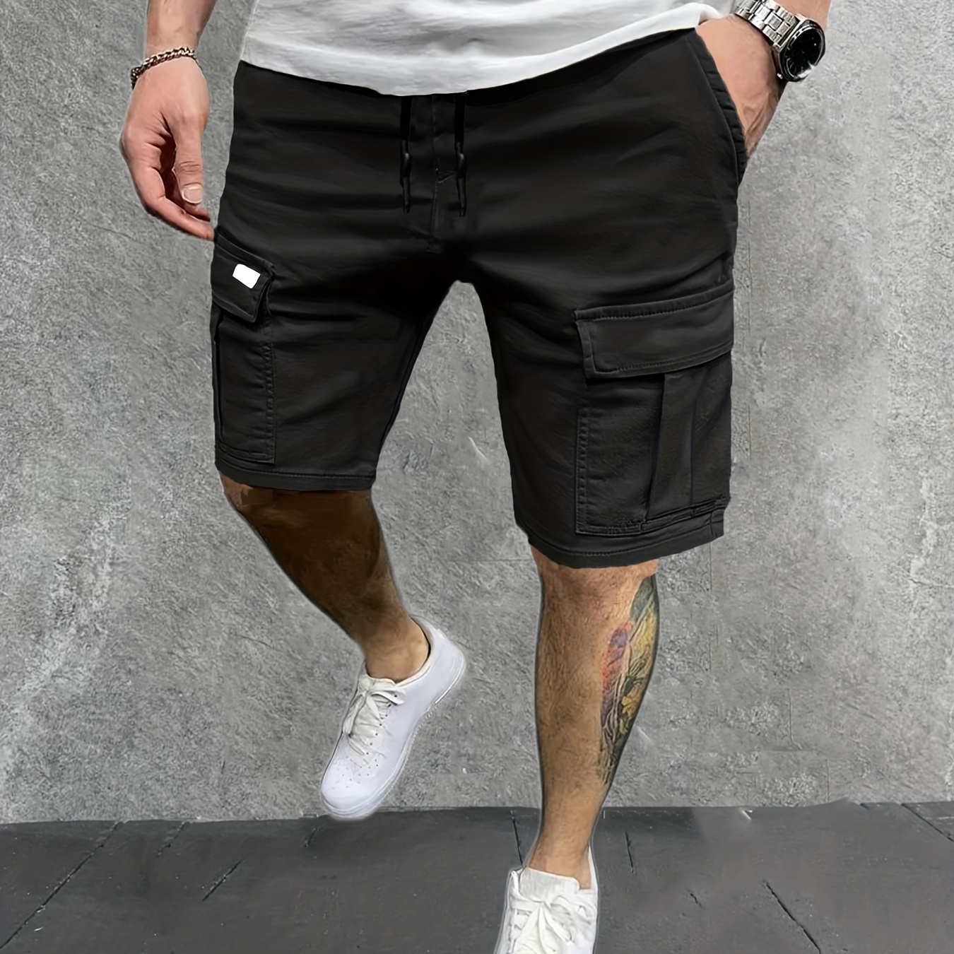 

Mid Length Cargo Shorts, Men's Casual Multi Pocket Waist Drawstring Cargo Shorts For Summer Outdoor