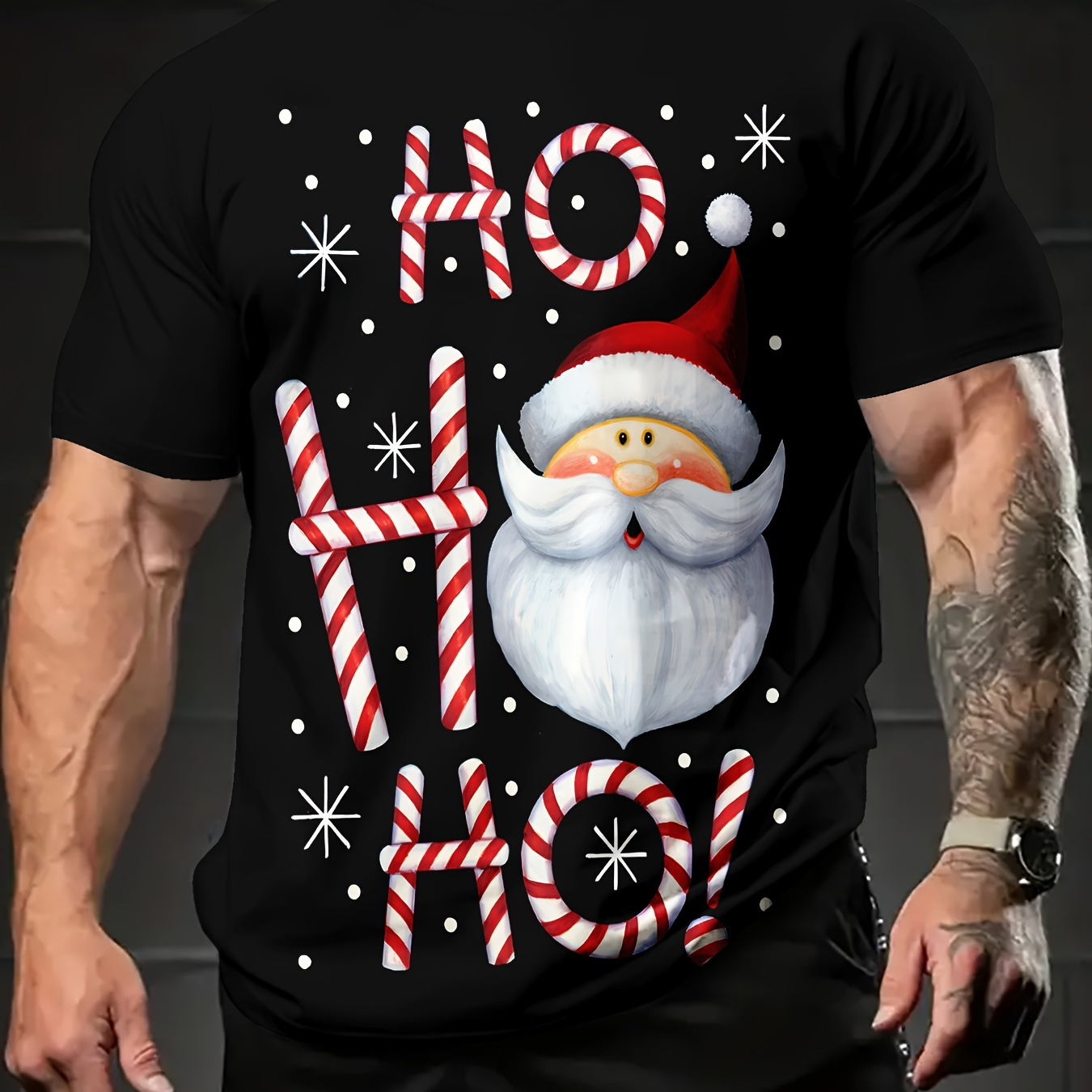 

Men's Santa Claus Graphic T-shirt - Casual Black Short Sleeve Crew Neck With Holiday Print, Polyester, Machine Washable For , Outdoor Tshirt|relaxed Fit Shirt|polyester Fabric, Christmas Shirts