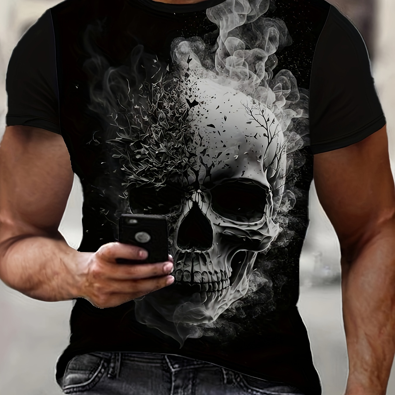 

T-shirt graphique à motif tête de mort pour homme, t-shirt à col rond à manches courtes, vêtements pour homme pour l'extérieur