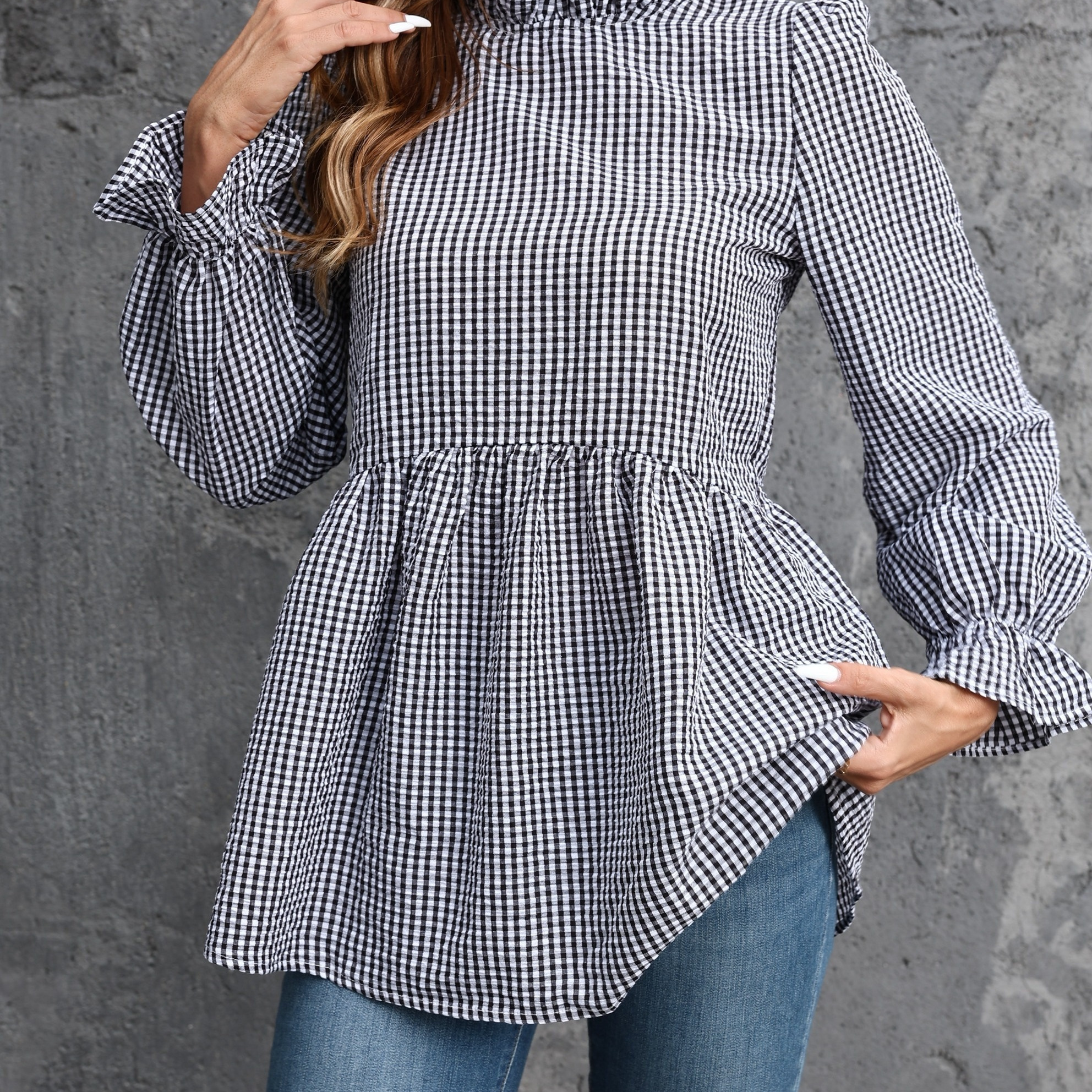 

's Ruffle , Long Puffed Sleeves And , , Pattern, Regular Fit, , No ,