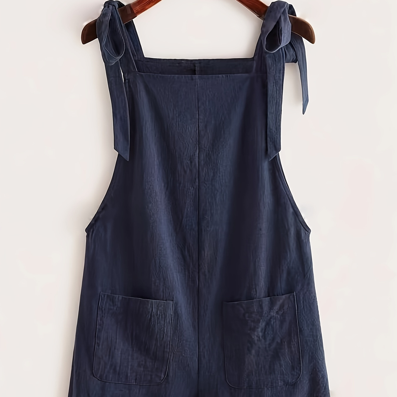 

Solid Color Tied Strap Overall Jumpsuit, Casual Loose Pocket Overall Jumpsuit For Spring & Summer, Women's Clothing