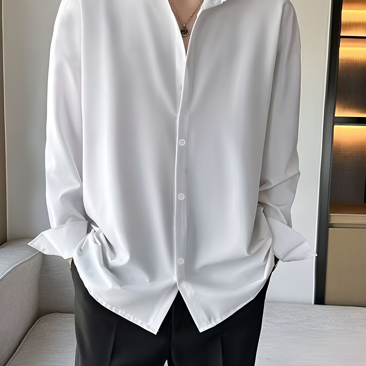 

Shirt Men's High-end Design Men' Long Sleeve Underwear Suit Bottom Long Sleeve Spring And Autumn White Shirt