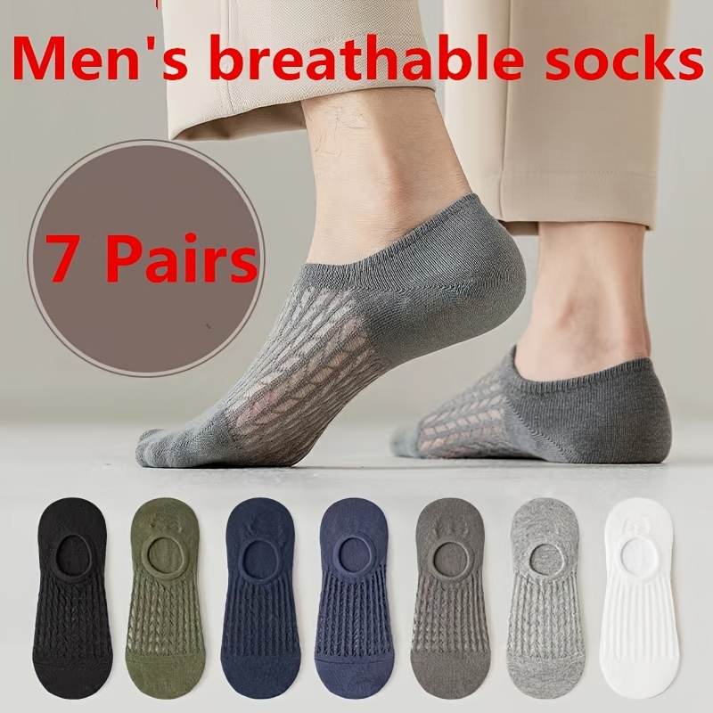 

7 Pairs Men's Summer Thin Style Boat Socks, Comfortable Soft Ankle Socks