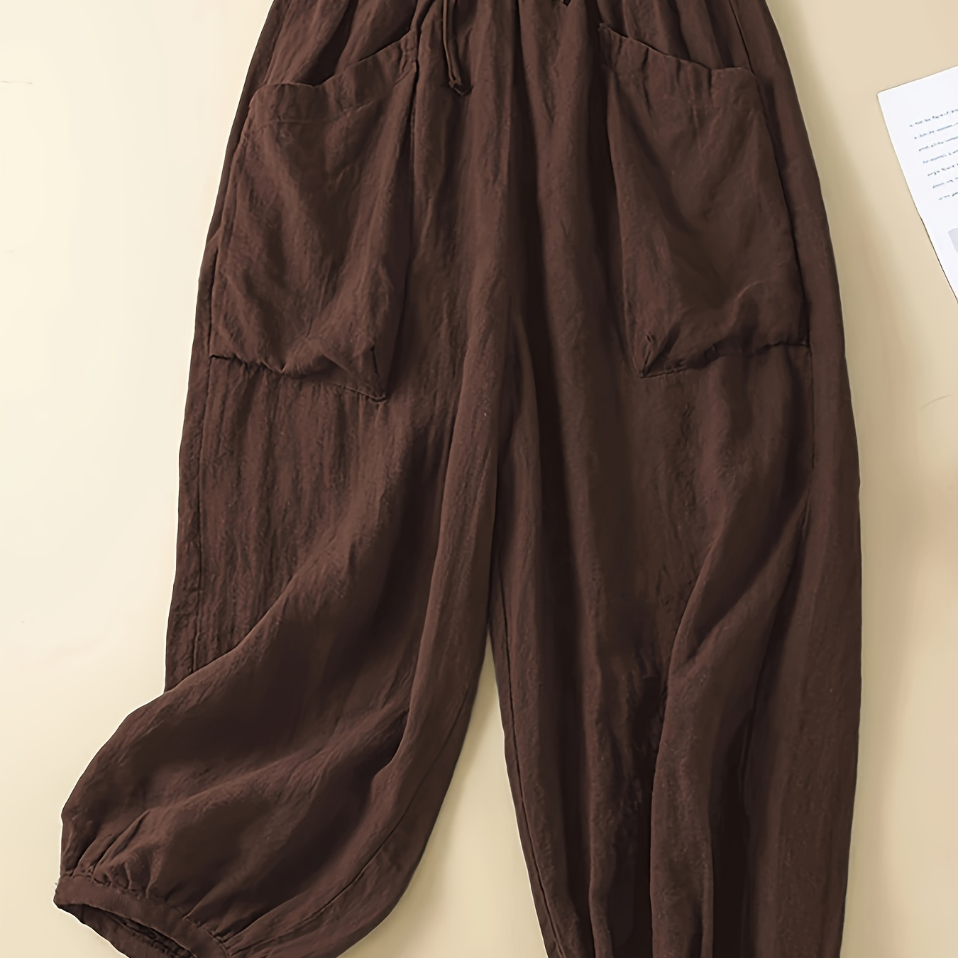 

Plus Size Solid Pocket Baggy Pants, Casual Drawstring Elastic Waist Pants, Women's Plus Size Clothing