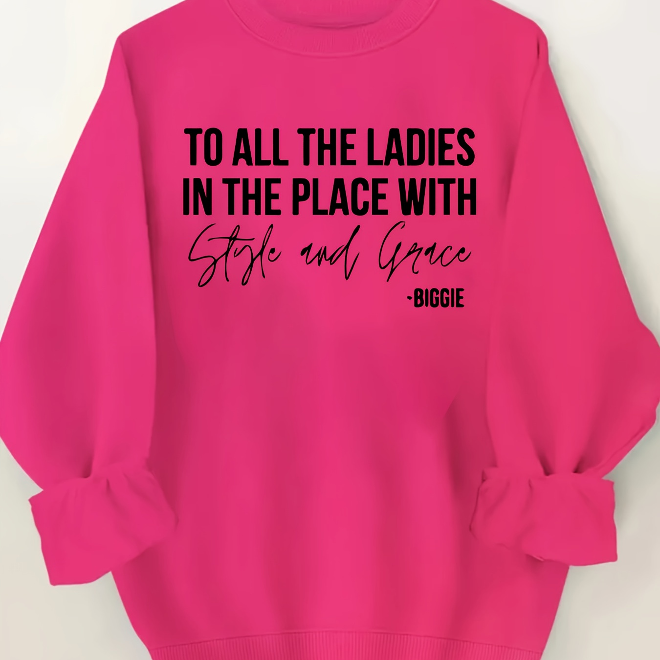 

Style & Voice" Biggie-inspired Pink Women's Sweatshirt - Cozy Polyester Crew Neck Pullover With Letter Print, Machine Washable - Fall/winter