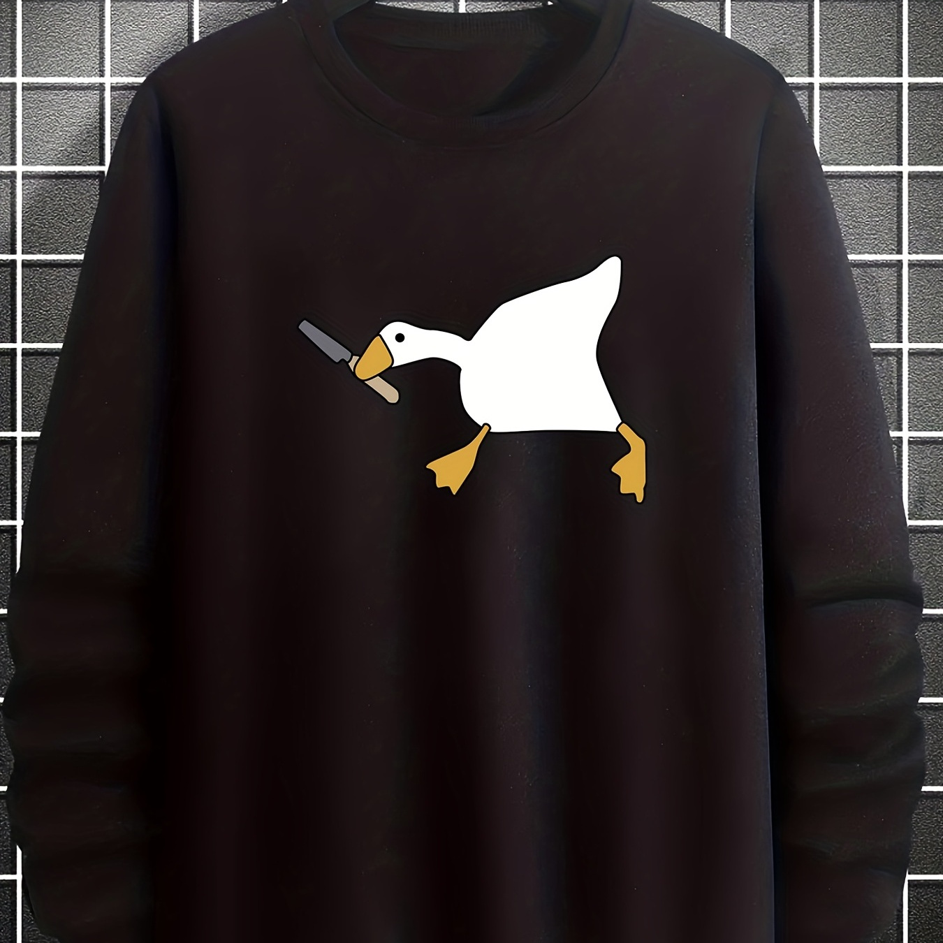 Men's Plus Size Pullover, Comfy Long Sleeve Sweatshirt With Cartoon Duck Print